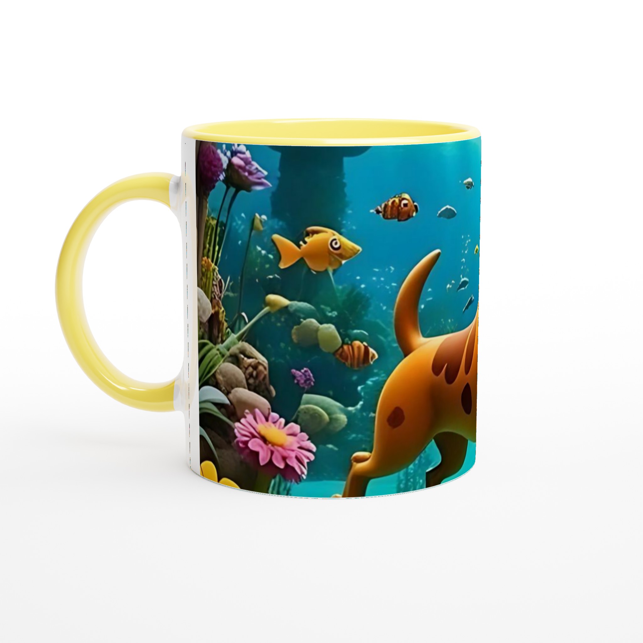 Vit 11oz keramisk mugg med färgsprakande undervattensäventyr och lekfull hunddesign 3 b21527a9-1069-4796-841e-6a83d6ae5093