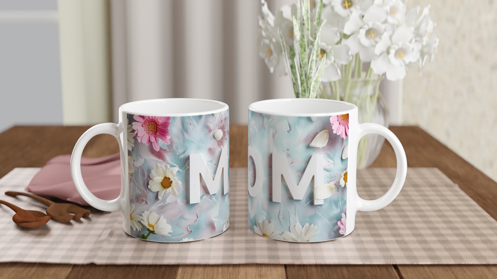 Vit 11oz keramisk mugg - hylla mamma med blommigt charm och elegans 10 b2193b6a-6a15-47d1-b02b-b88ea520f514