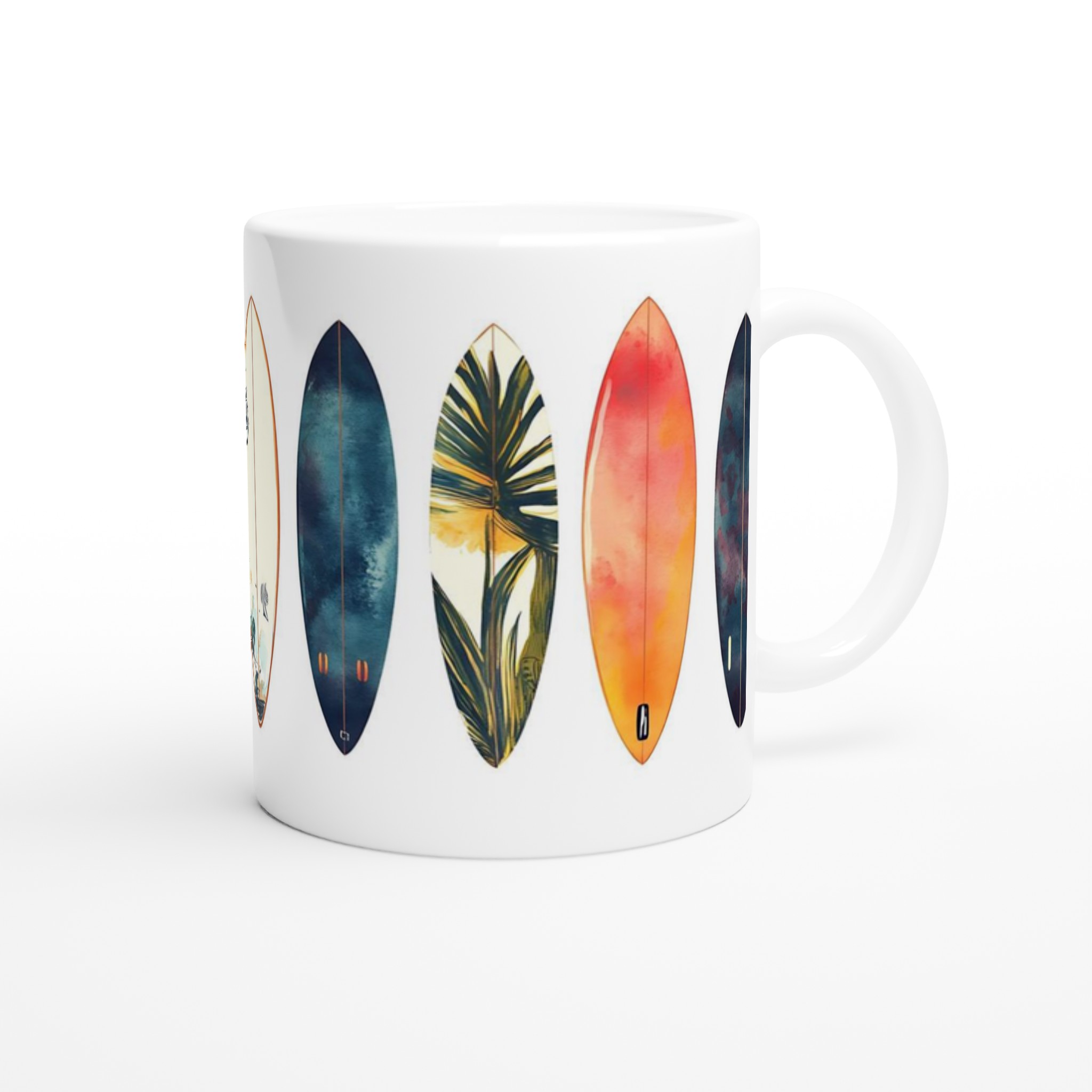 Summer Vibes Surfboard Mugg – 11oz Keramisk Mugg med Tropiska Akvarellmotiv i Sju Levande Färger 9 b2396d25-0384-43ee-8ab6-5b4e60526b82
