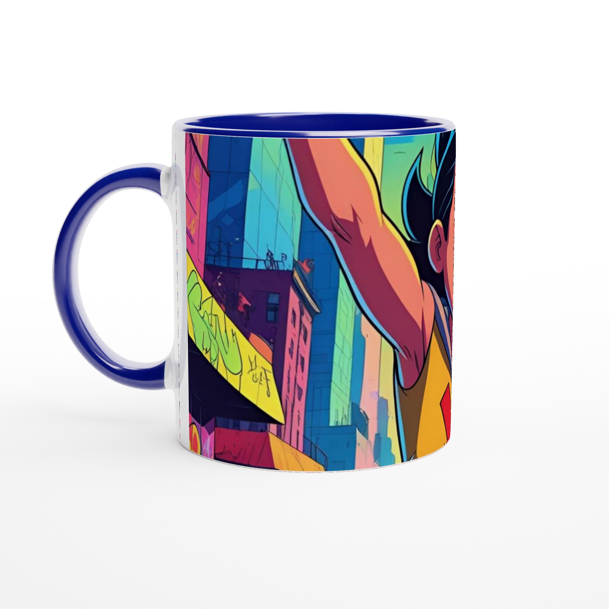 Vit 11oz keramisk mugg med färgstarkt, lekfullt stadsäventyr – välj din favoritfärg 2 b248cd9f-f9b3-4f37-8edd-425edebf2948