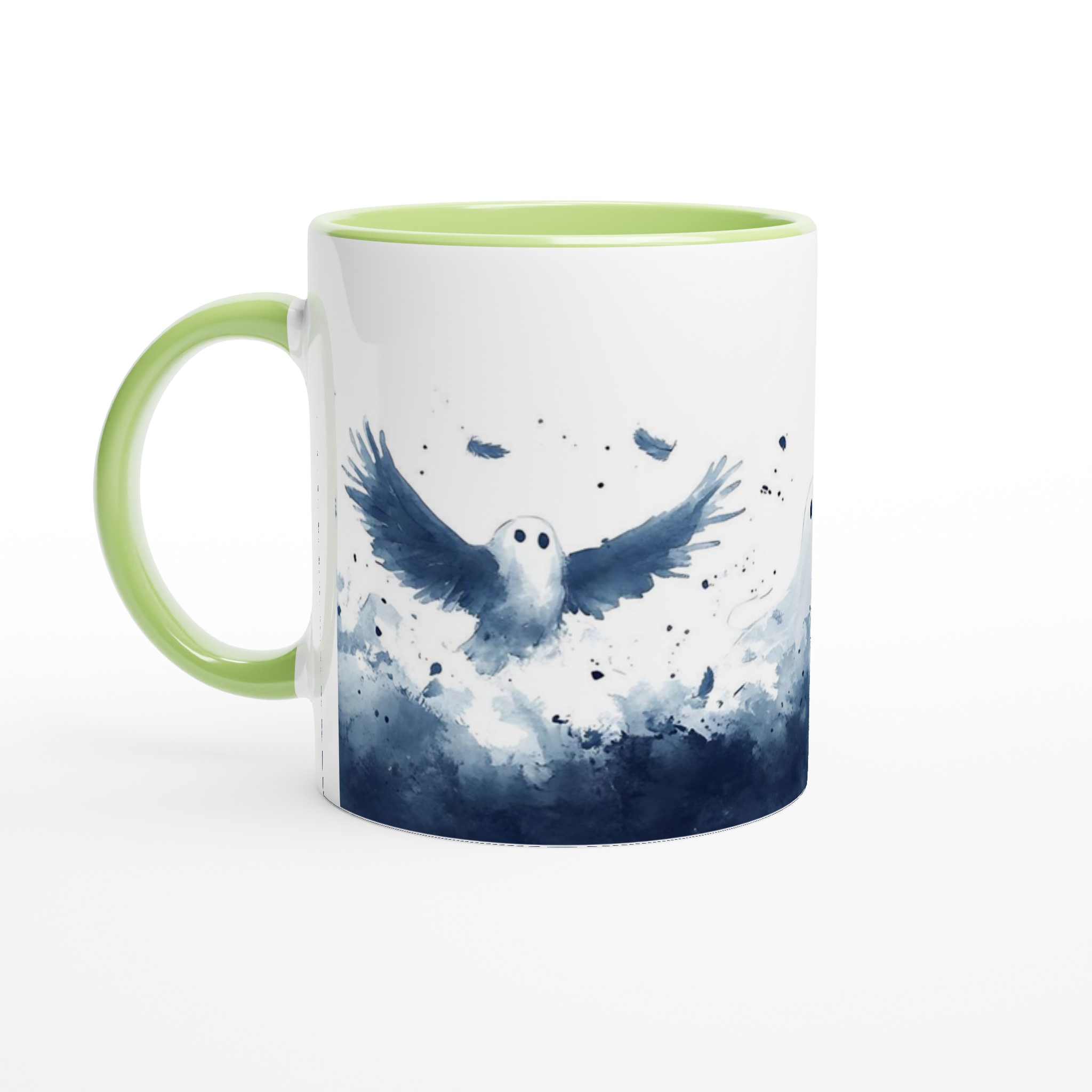 Spöklika Vänner Mugg – Akvarell Design, Charmiga Spöken och Fåglar i Dimblått – 11 oz Keramikmugg 7 b26a465c-d4aa-4ab1-9d53-d41e074387f8