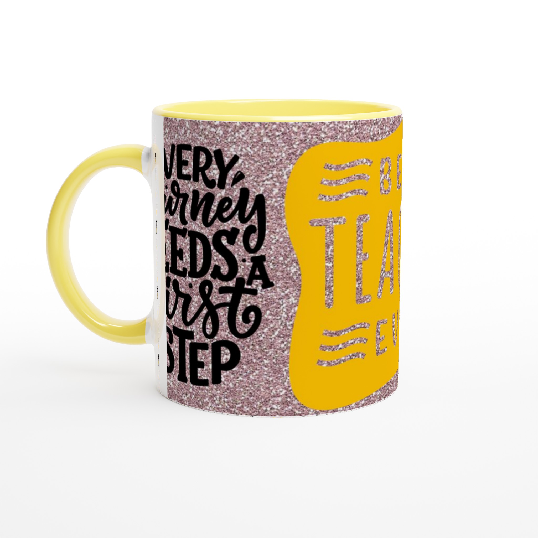 Vit 11oz keramisk mugg med glittrande hyllning till bästa läraren – välj bland sju färgglada keramiknyanser 3 b2dd35d9-2a09-4c9b-883c-92091d5d1498