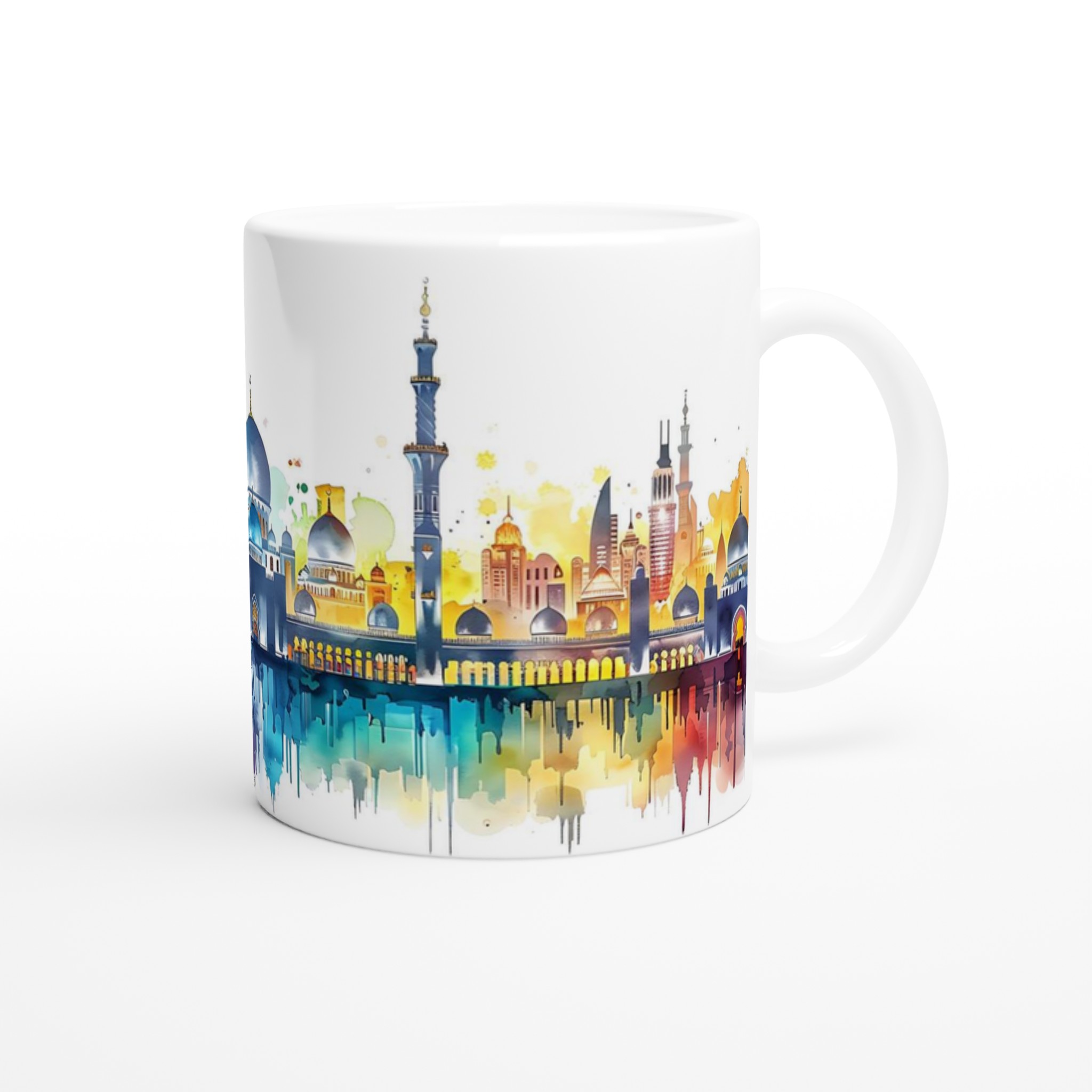 Abstrakt Ökenstads-Mugg – Akvarell Skyline med Levande Reflektioner, Välj Din Favoritfärg! 10 b2f5fd47-09db-457d-a153-e1765f54330a