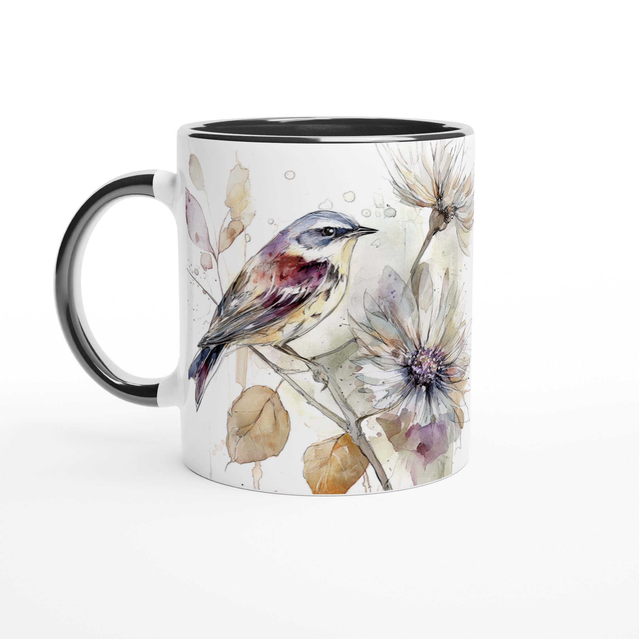 Vit 11oz keramisk mugg med elegant akvarellfågel och blommor – välj bland sju vackra färger 4 b339a26e-c6c2-4931-b6c2-d858d2be6585