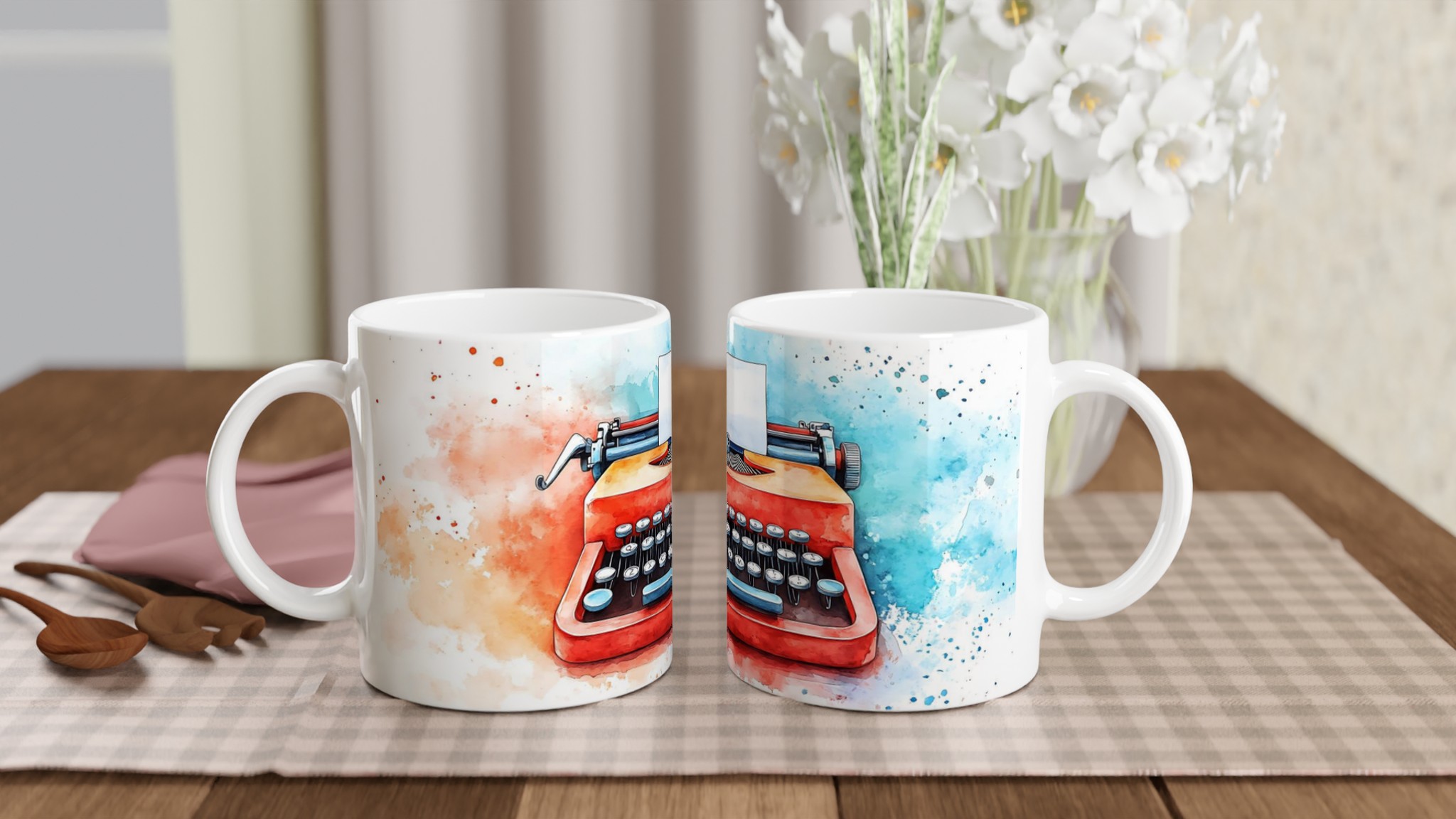 Retro Skrivmaskin Akvarellmugg – Kreativ Design i Valfri Färg, 11 oz Keramik 10 b4e68788-8ab9-47d1-abaf-25c8e848dcae