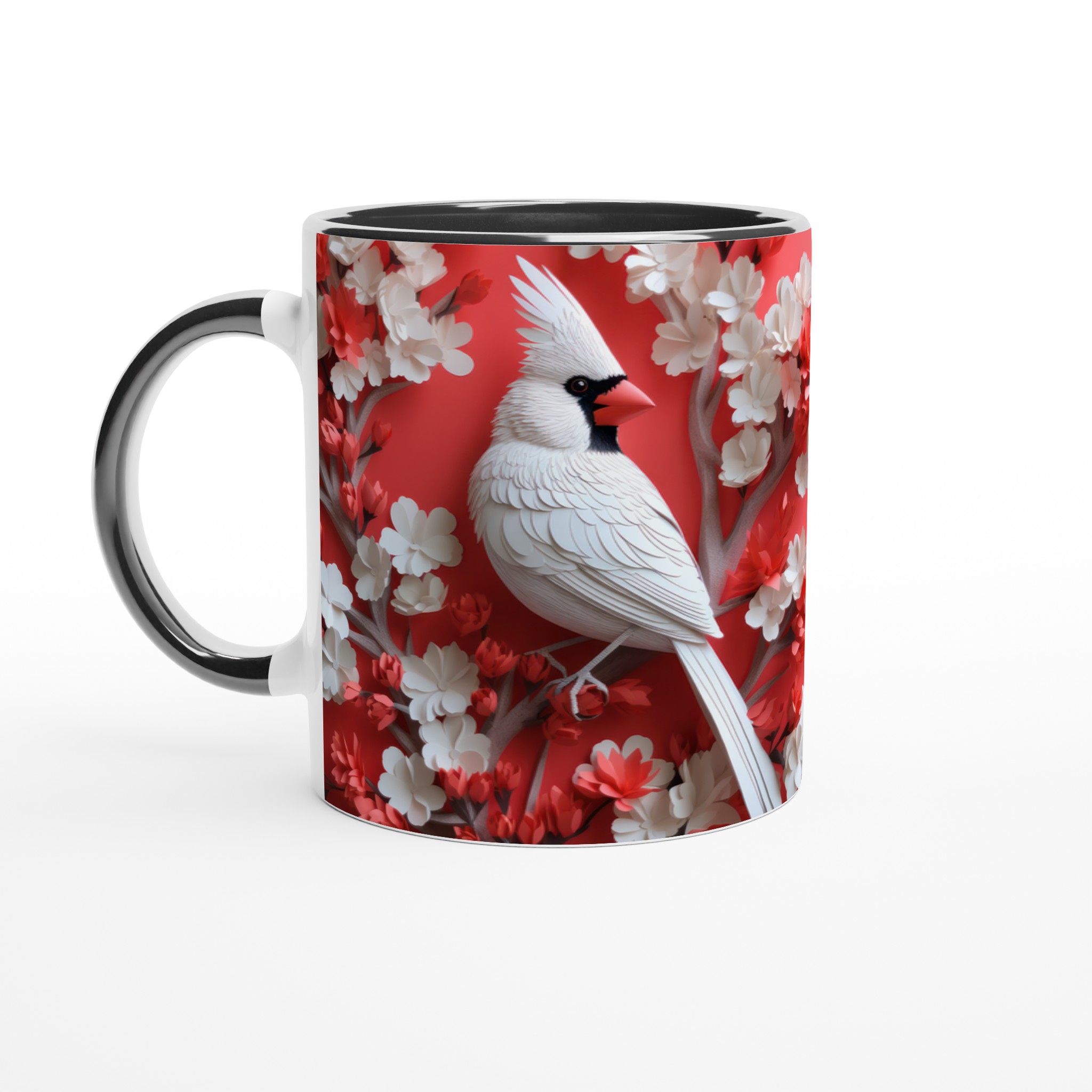 Vit 11oz keramisk mugg med elegant fågel- och blomstermotiv – välj bland sju levande färger 4 b4f2e28c-b491-43b4-9087-989d51716492