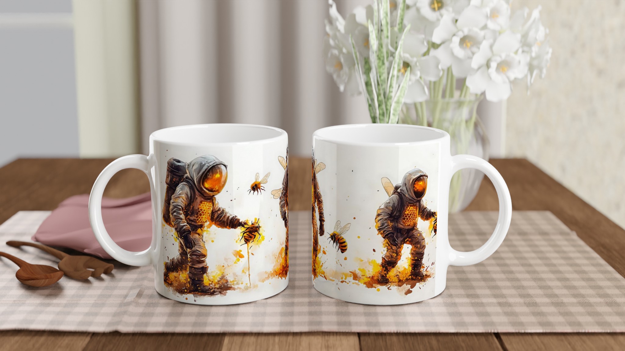 Bee-suit Astronaut Watercolor Mugg – Fånga rymdens sötma i din hand, välj din färg! 10 b5195e93-e838-4e0b-9540-b6314f5b068f