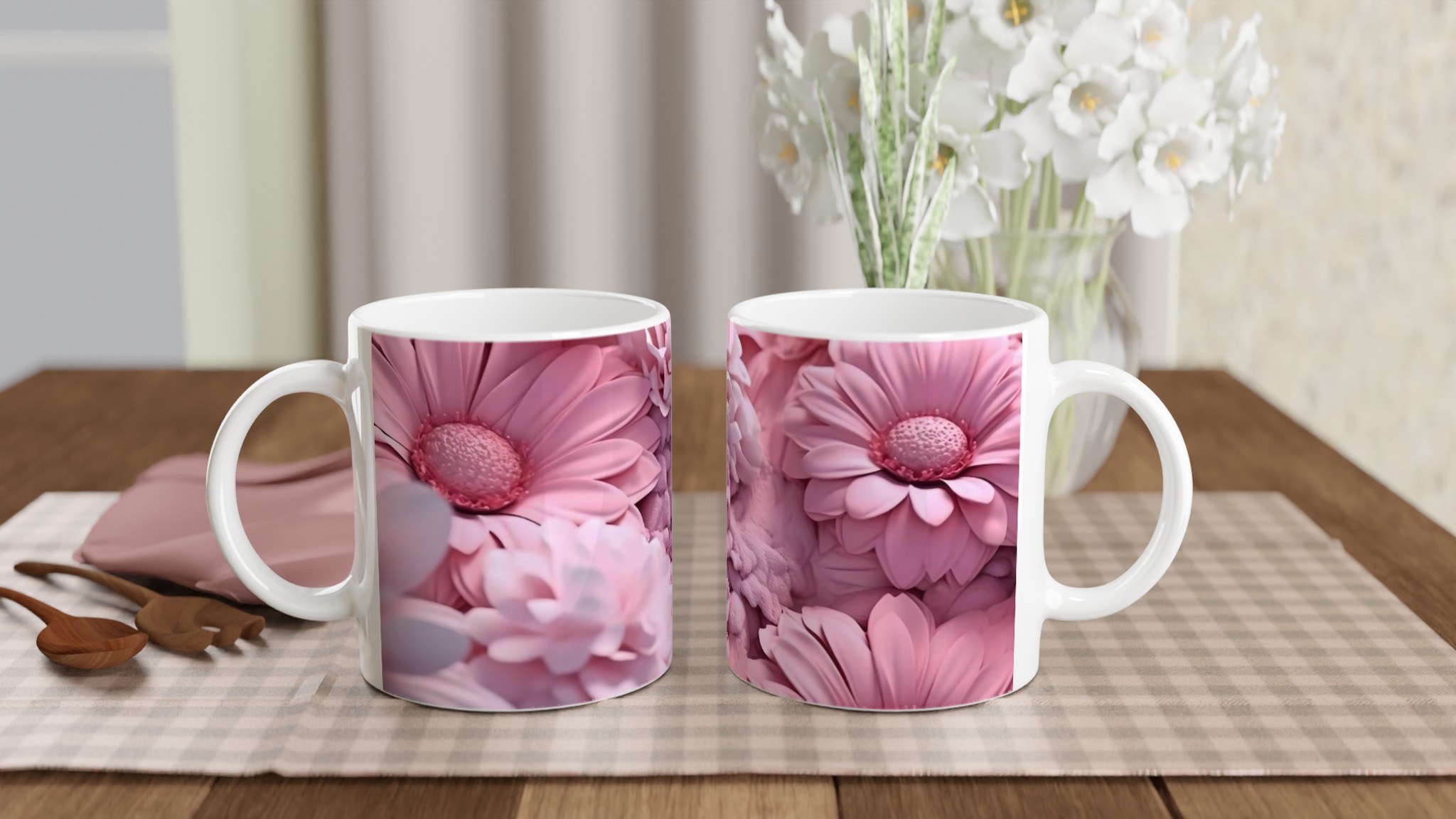Vit 11oz keramisk mugg med drömskt rosa blommönster – välj din favoritfärg 10 b54a6fdc-b9bb-4b63-800b-bbe737fbd64f