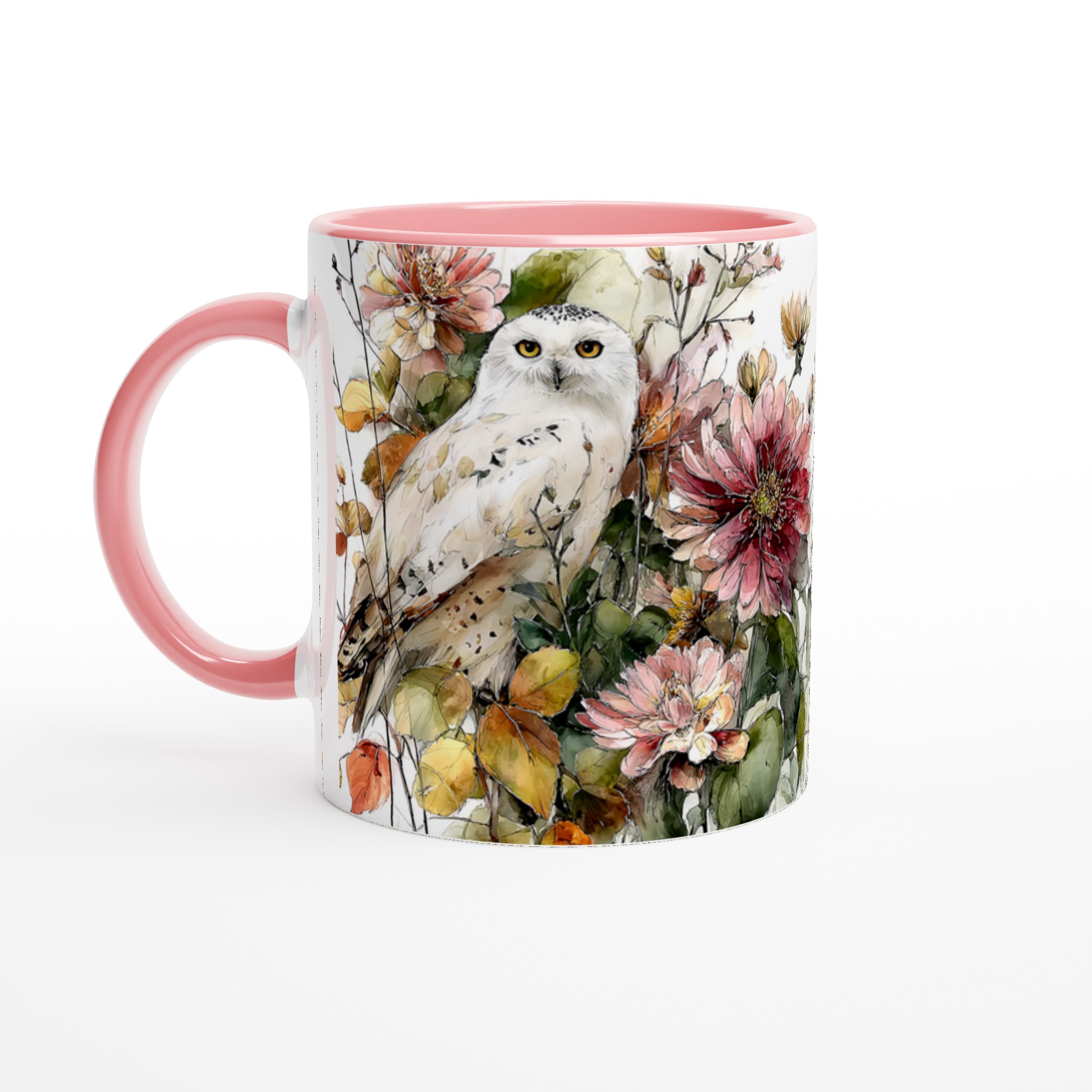 Vit 11oz keramisk mugg med elegant uggla och blommönster – välj din favorit bland sju färger 6 b572838b-8d61-4708-a0e4-d21e83dc3e18