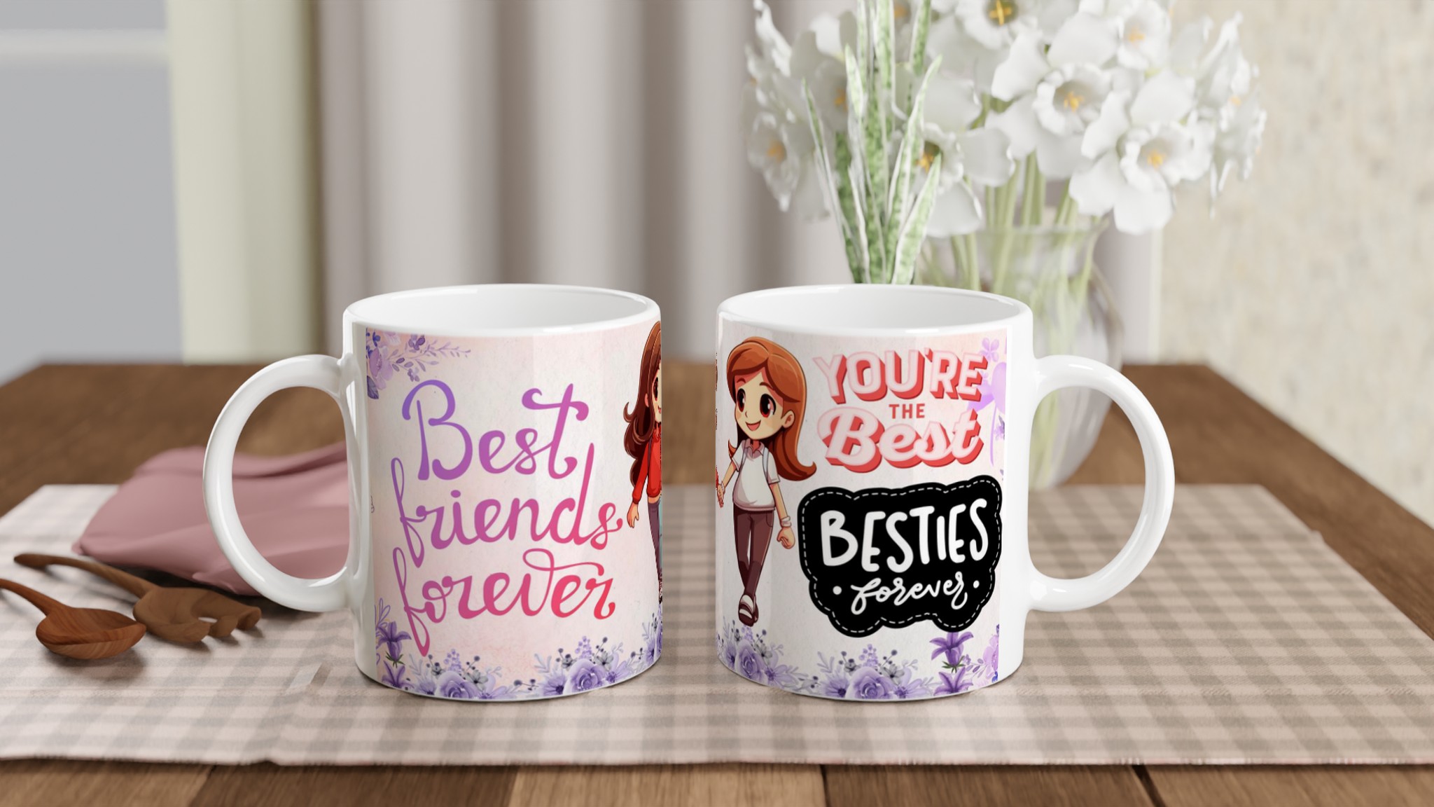 Vit 11oz keramisk mugg med charmigt bästa vänner-motiv i mjuka pastellfärger 10 b5d1bc70-9b0e-4562-b1b4-11cc34b8f2e0