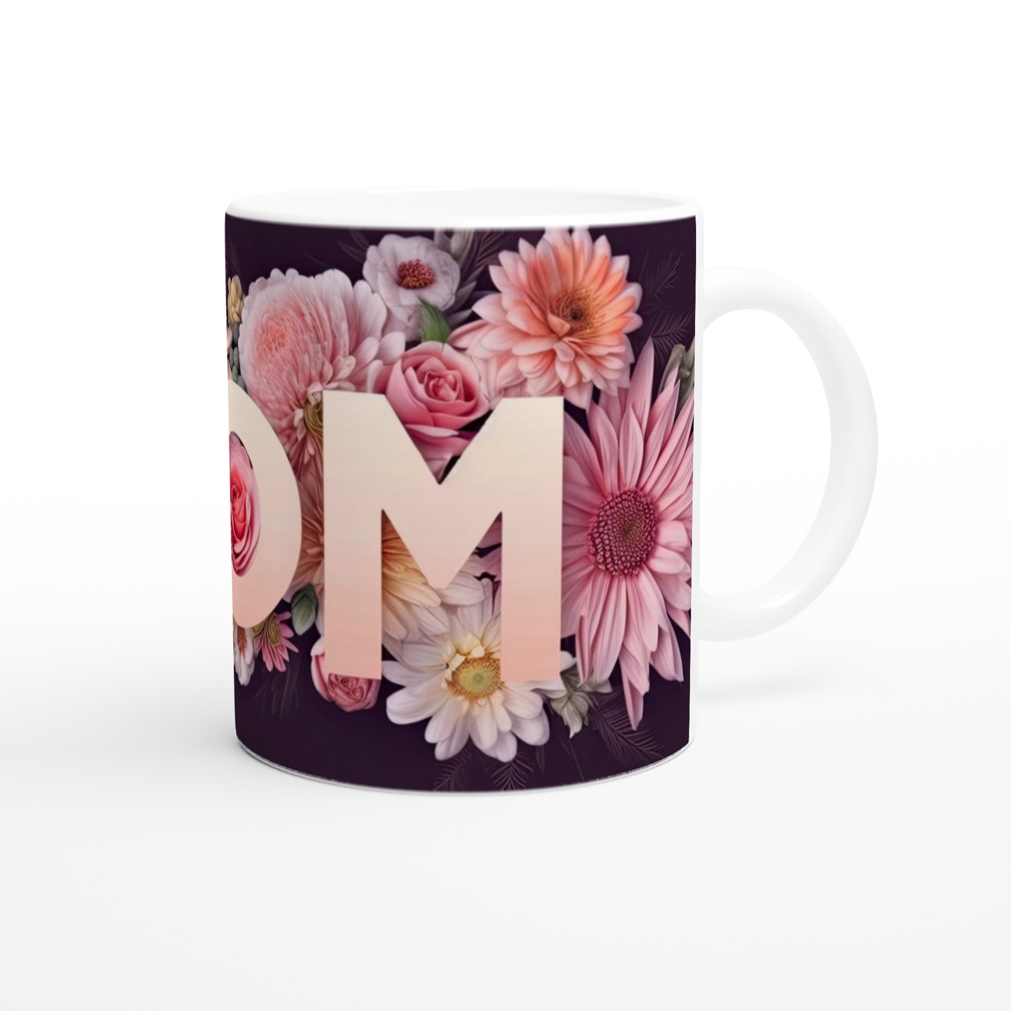Vit 11oz keramisk mugg med blomstrande MOM-design – välj bland sju färgstarka keramiska nyanser 9 b62fef4c-de5a-4097-a381-dcf40fe2e7c2