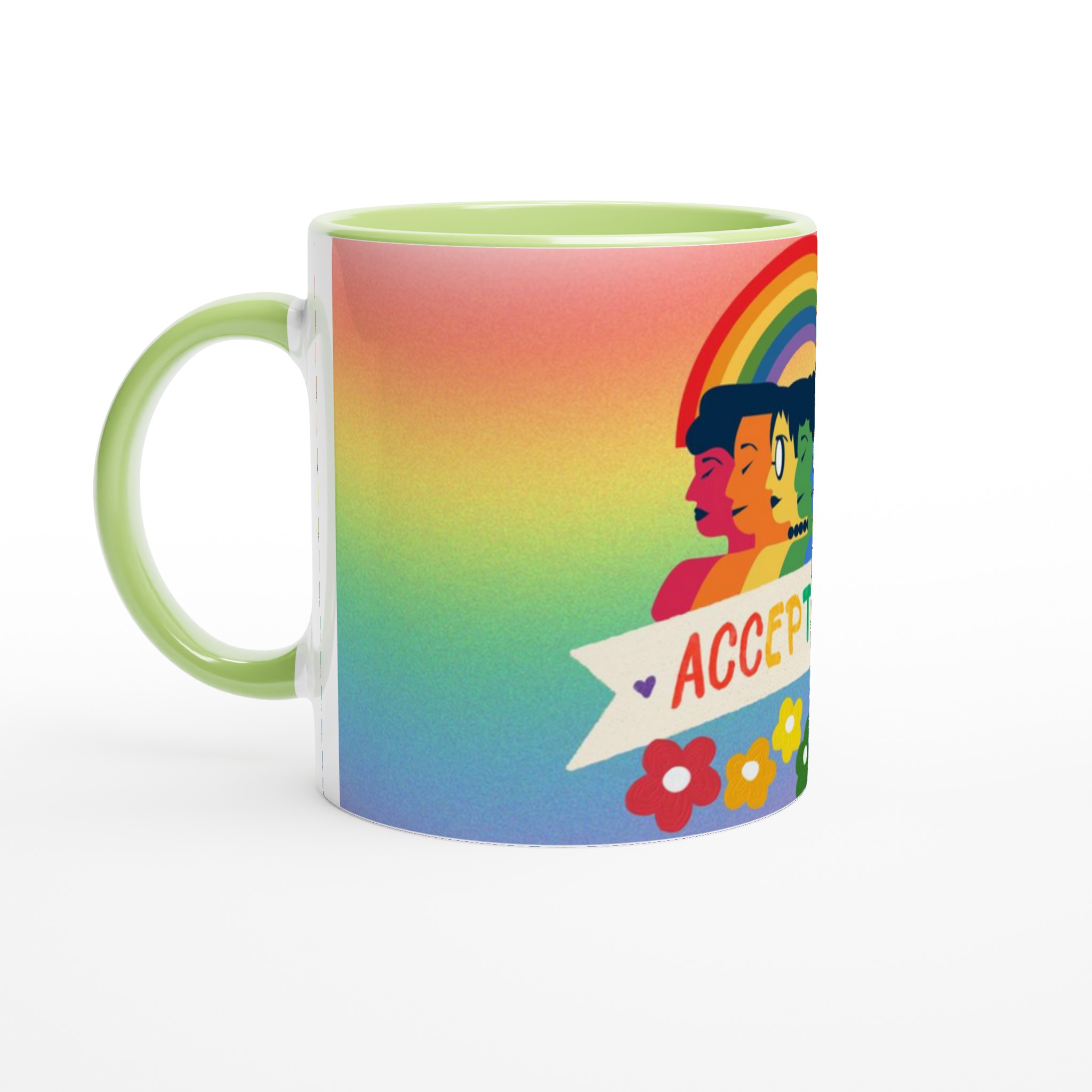 Vit 11oz keramisk mugg med färgglad Acceptans-design i sju levande nyanser 7 b63d9db5-9715-401c-b193-68b71aa4bb07
