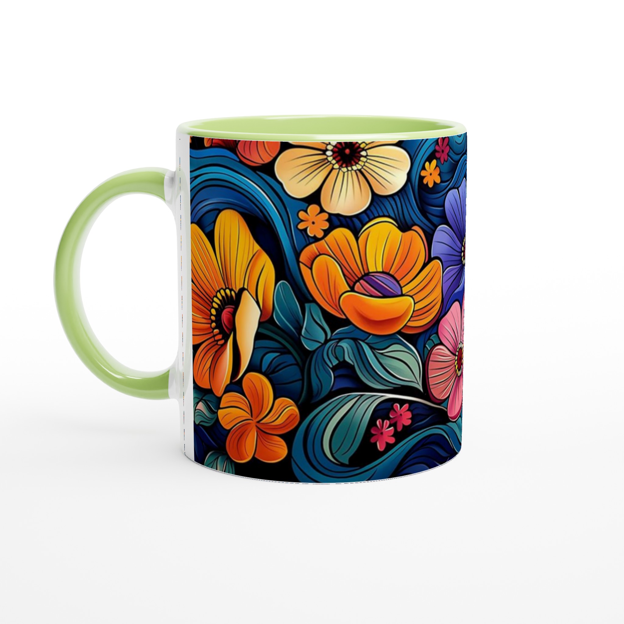 Färgsprakande Blommönster 11oz Keramisk Mugg – Välj bland 7 Livfulla Färger för Din Perfekta Kaffestund 7 b6673478-82cf-4f0c-8a8a-4b0bf5e2c82d