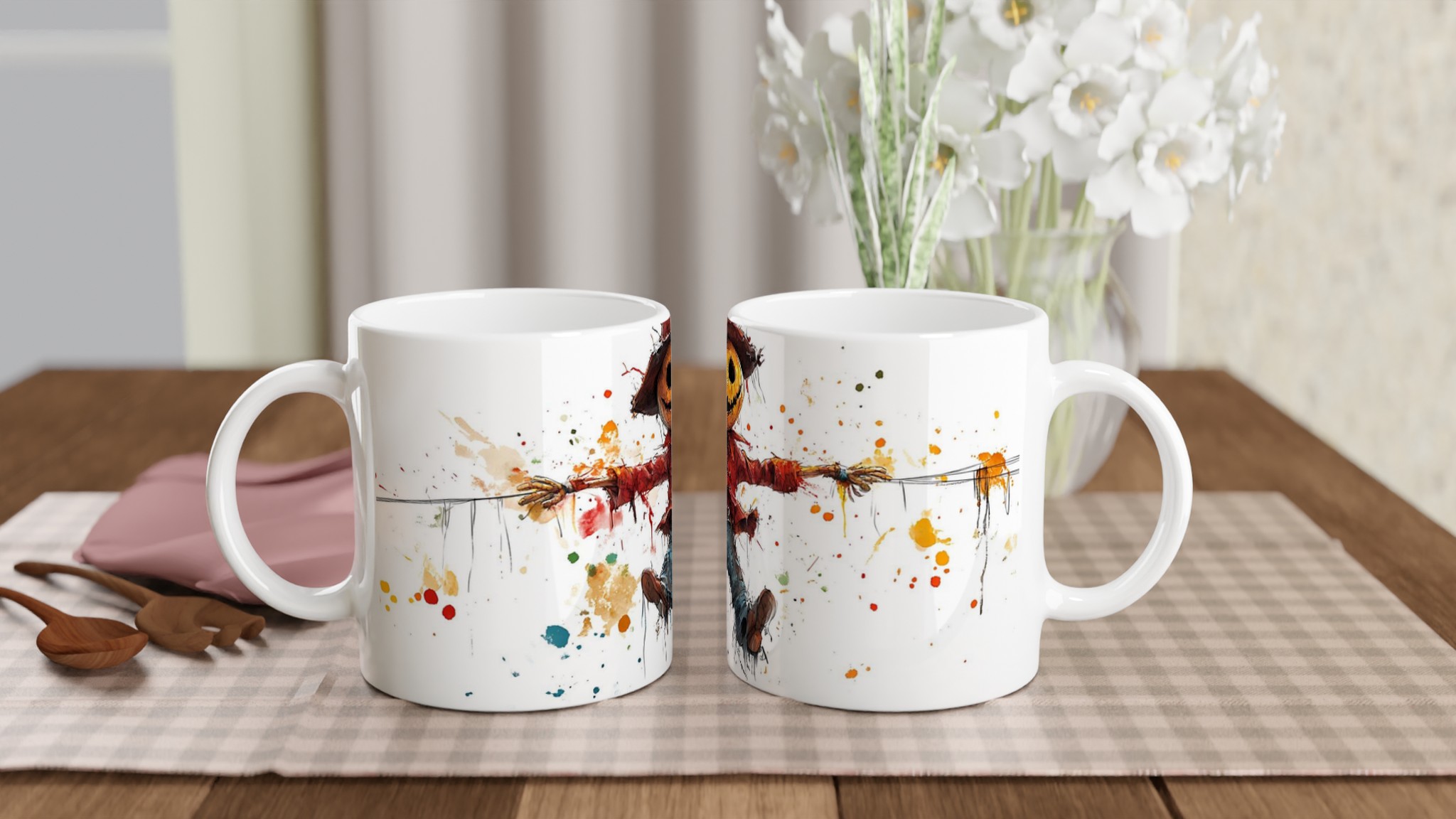 Skrämmande Glad Fågelskrämma Keramisk Mugg – Konstnärlig Akvarell Halloween Mugg i Flera Färger 10 b6718692-c981-4507-85d3-b62ae31636d2