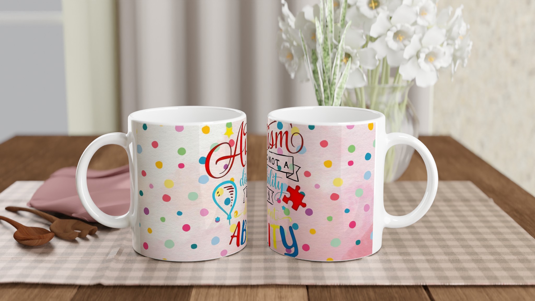 Vit 11oz keramisk mugg med färgstark Autism-citatdesign – välj din favoritfärg 10 b67cd3a3-dfba-4d82-b244-16d915566fdd