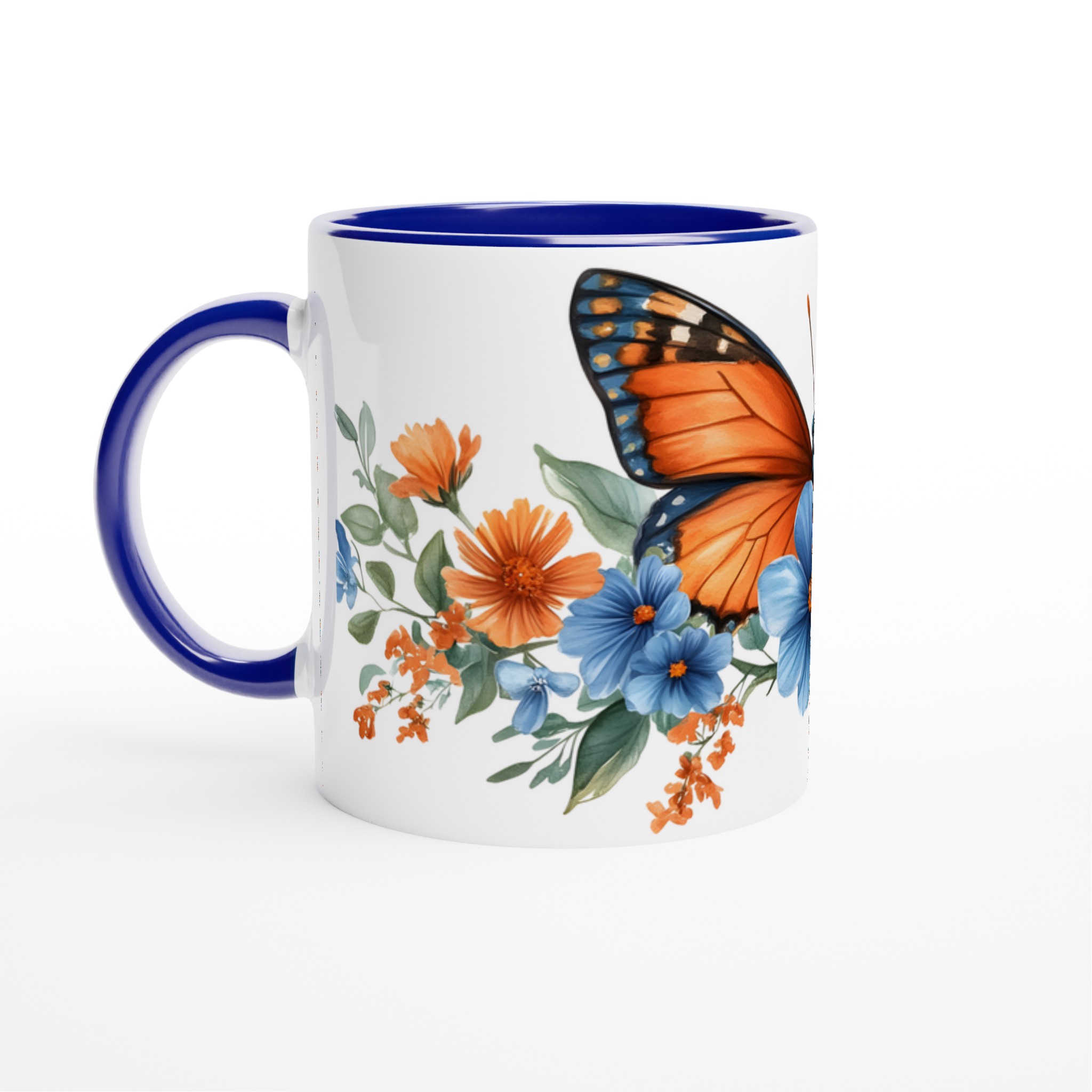 Fjärilsdröm Keramikmugg - Livfull Akvarelldesign med Blå & Orange Blommor – Välj Bland 7 Färger! 2 b6851d2f-2d4f-4a9b-88e8-c26266e7be09