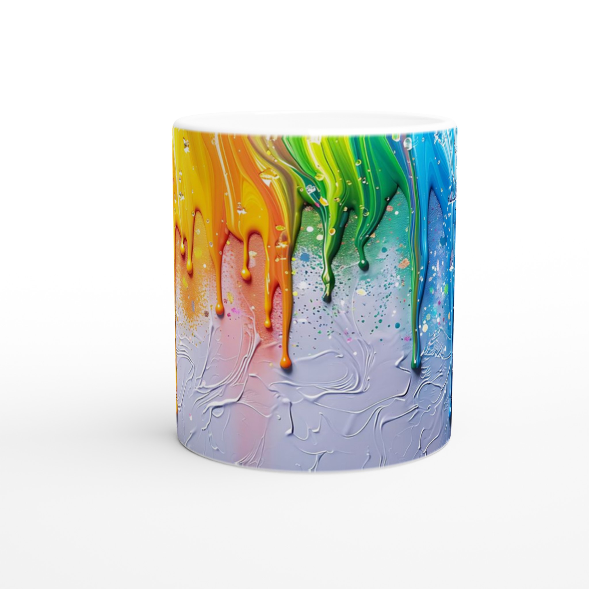 Livfull Vit 11oz Keramisk Mugg med Färgsprakande Drippande Konstmotif i Sju Färger 8 b6c99f79-9a38-4ed9-bf5b-30a7ece3715d