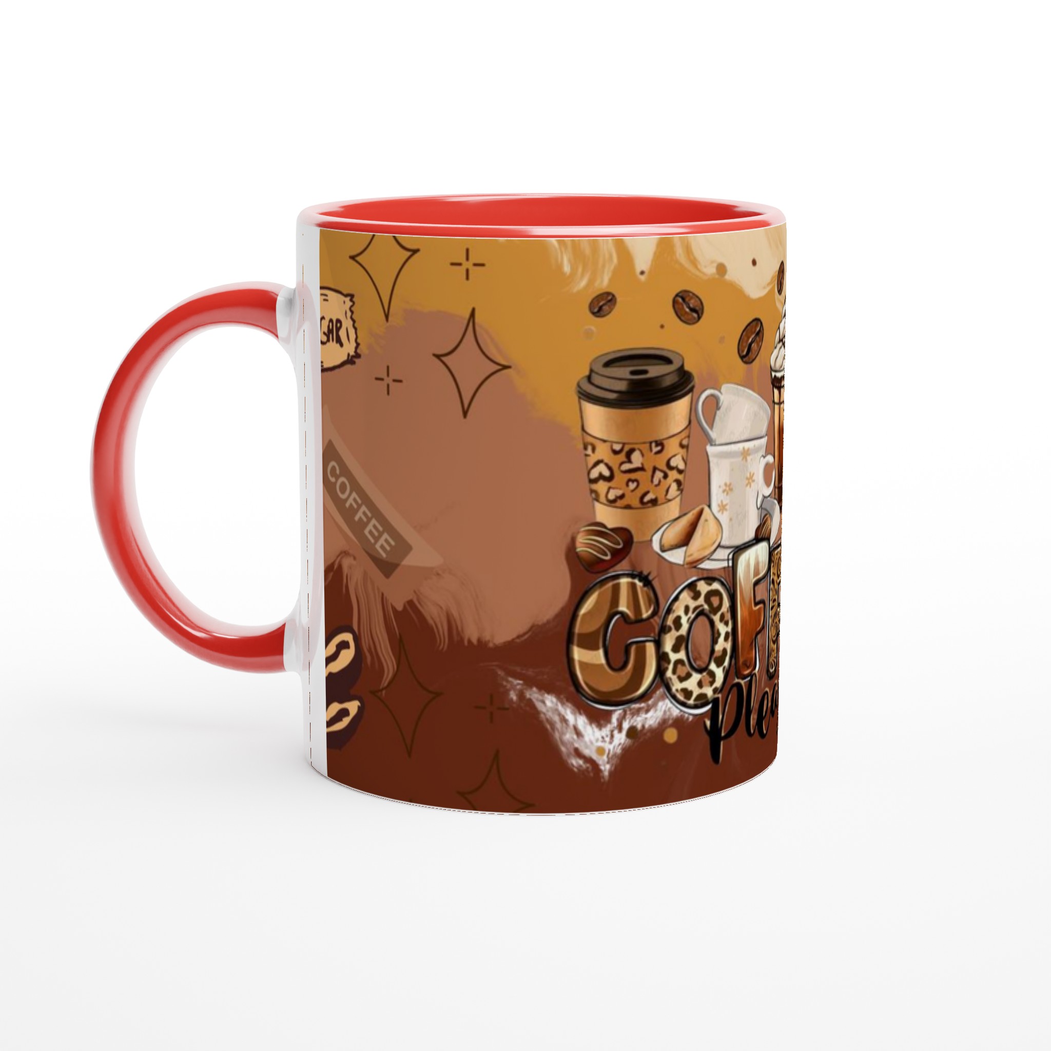 Vit 11oz keramisk mugg med kaffeglädje i varma jordnära toner 5 b6fe3c63-9cb6-4b4a-bf7e-c9e73abdf9e3