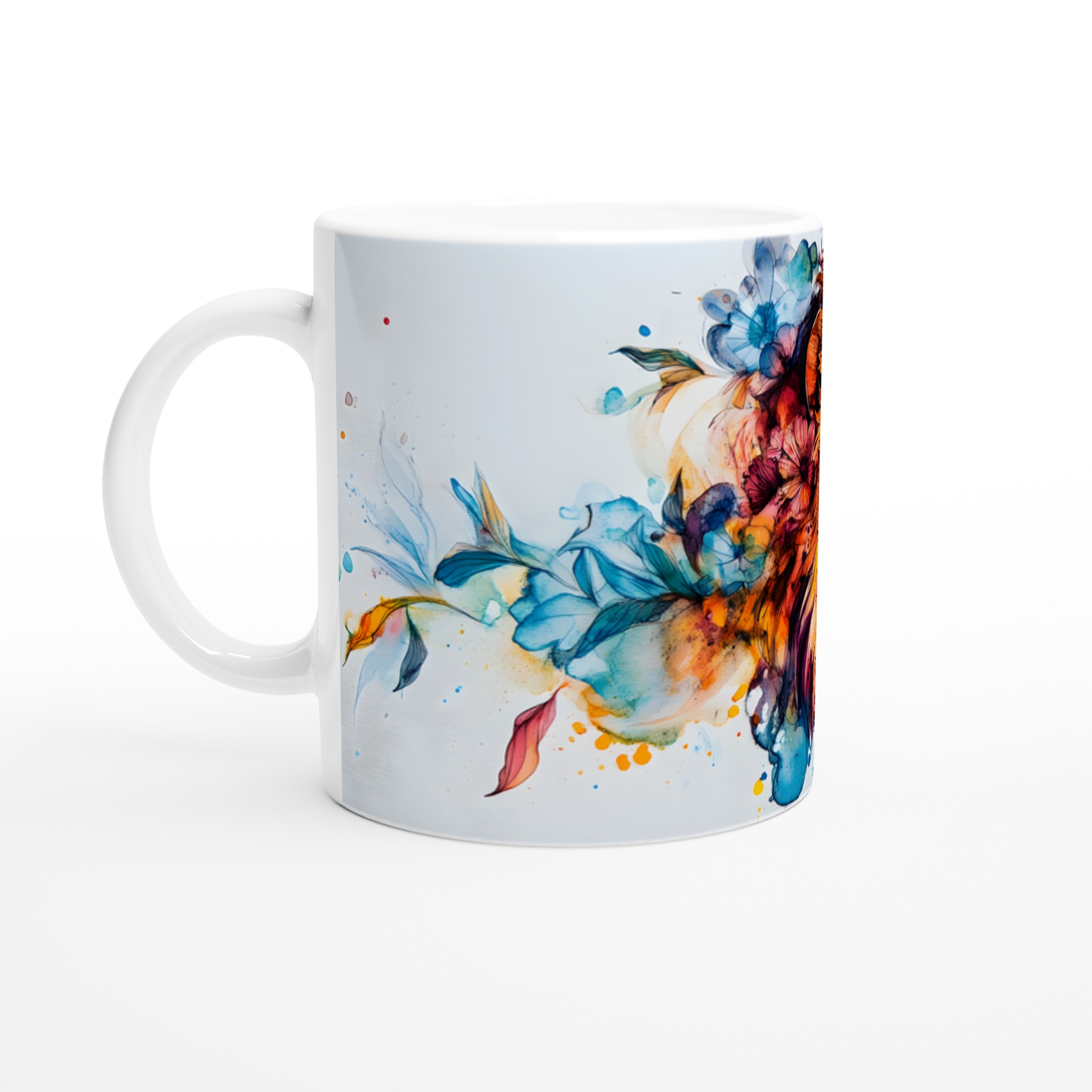Lejon med Blommor Keramikmugg - Akvarellinspirerad Konst för Kaffeälskare, 11oz i ditt val av 7 färger 1 b71d8624-b18b-4ce3-a69d-de63b172edc4