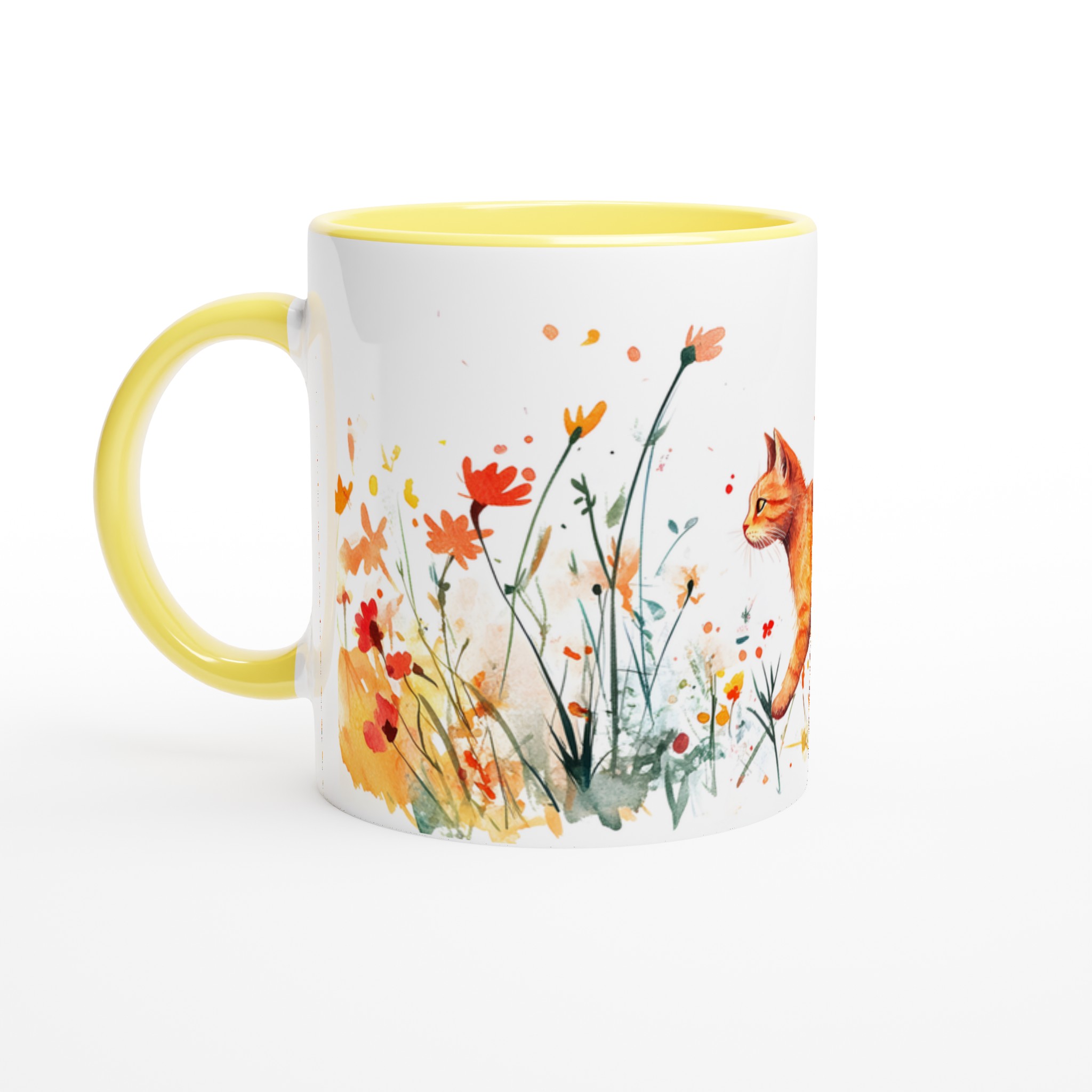 Katt bland Vildblommor - 11oz Keramisk Mugg för Kattälskare | Vattenfärgskonst i Sju Färger 3 b740dcf0-f353-4cad-b992-38f15c1974f4