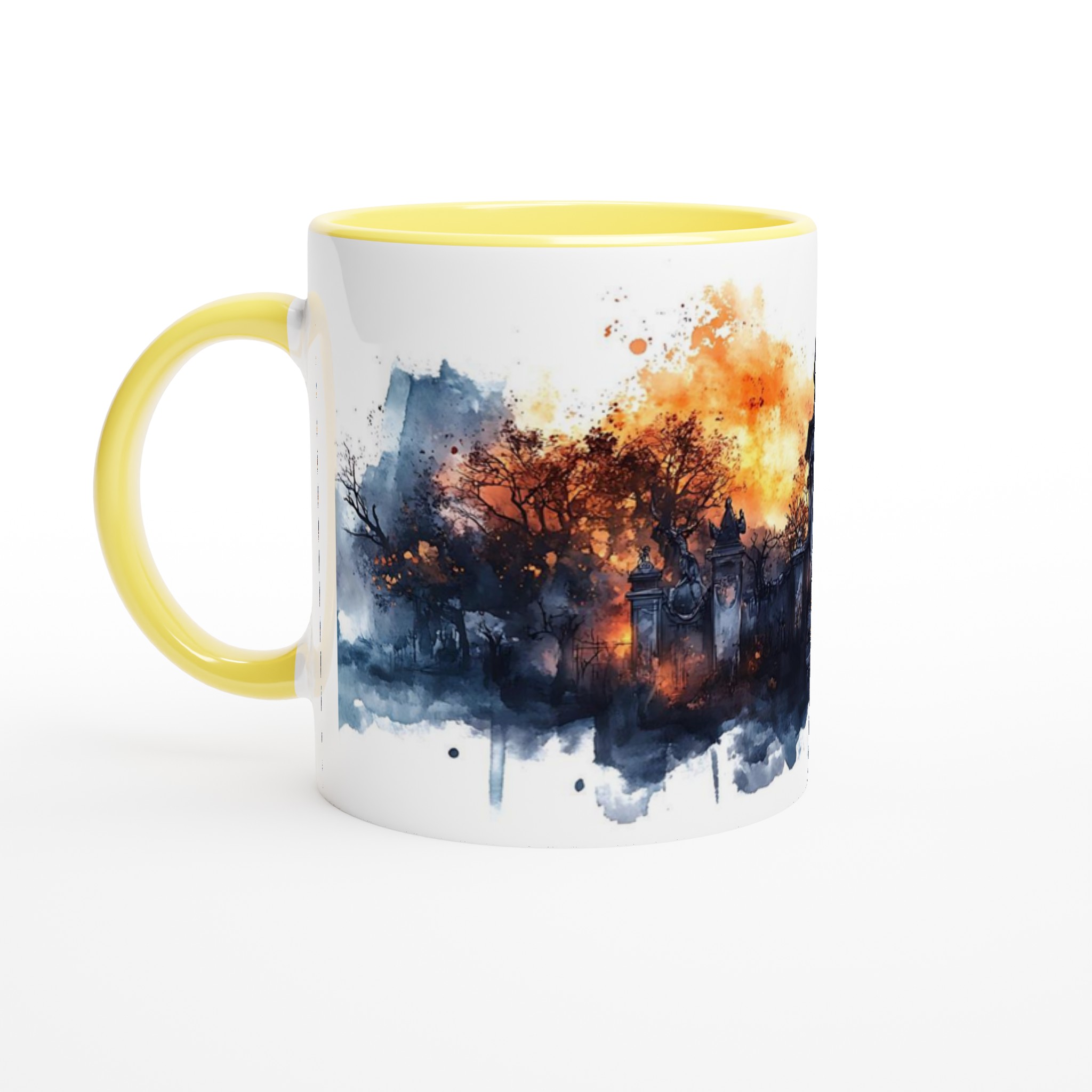 Mörk Romantik Keramisk Mugg – Gotisk Kyrkogård Akvarell i Eldiga Nyanser – 11oz Favoritmugg i Valfri Färg 3 b81c3838-c28d-40d4-87e1-5161745f75d3