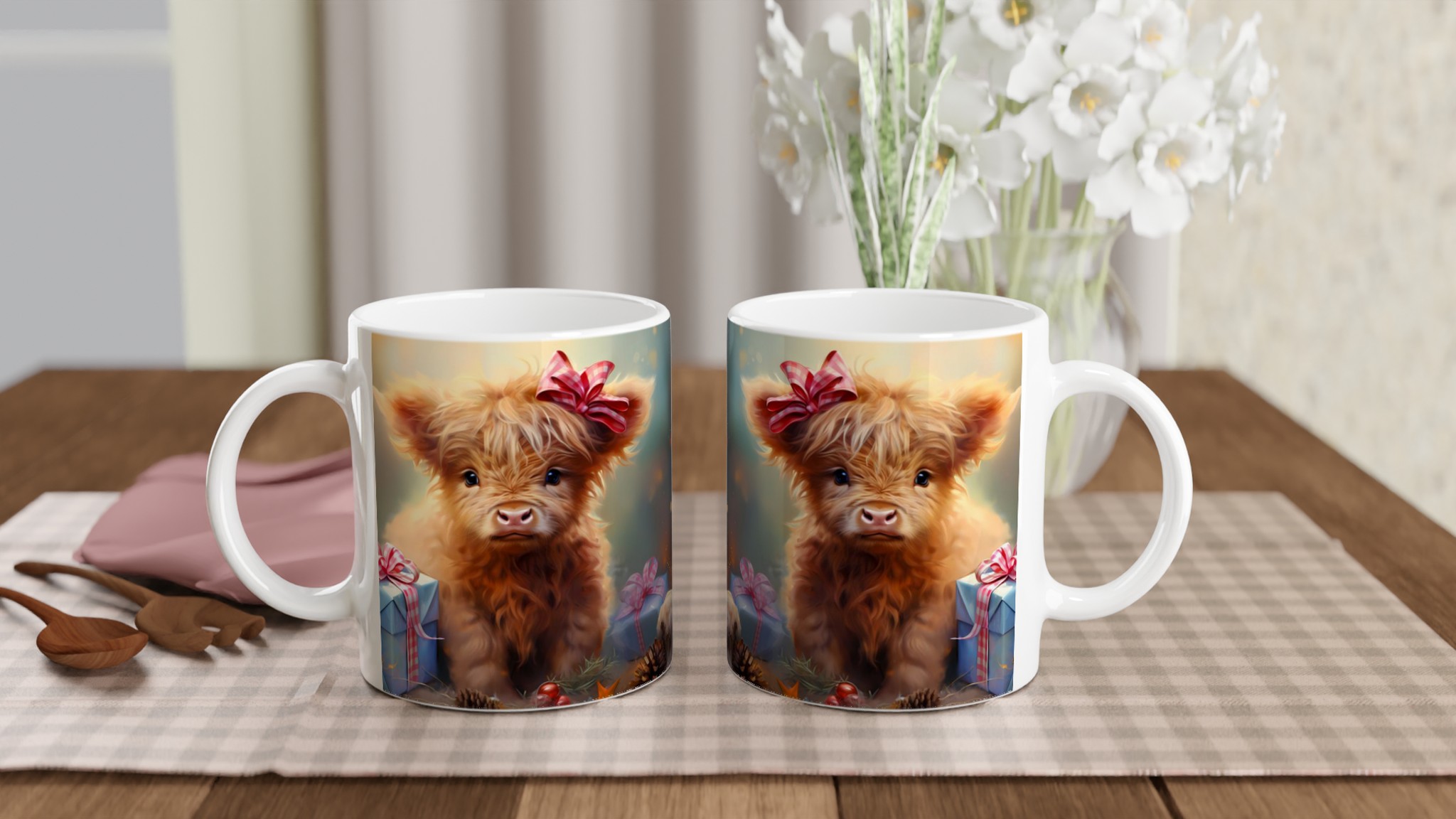 Söt Kalv med Rosett - Premium 11oz Keramikmugg i ditt val av färger 10 b81f8f0d-a56a-4758-b07f-f1b580545c54