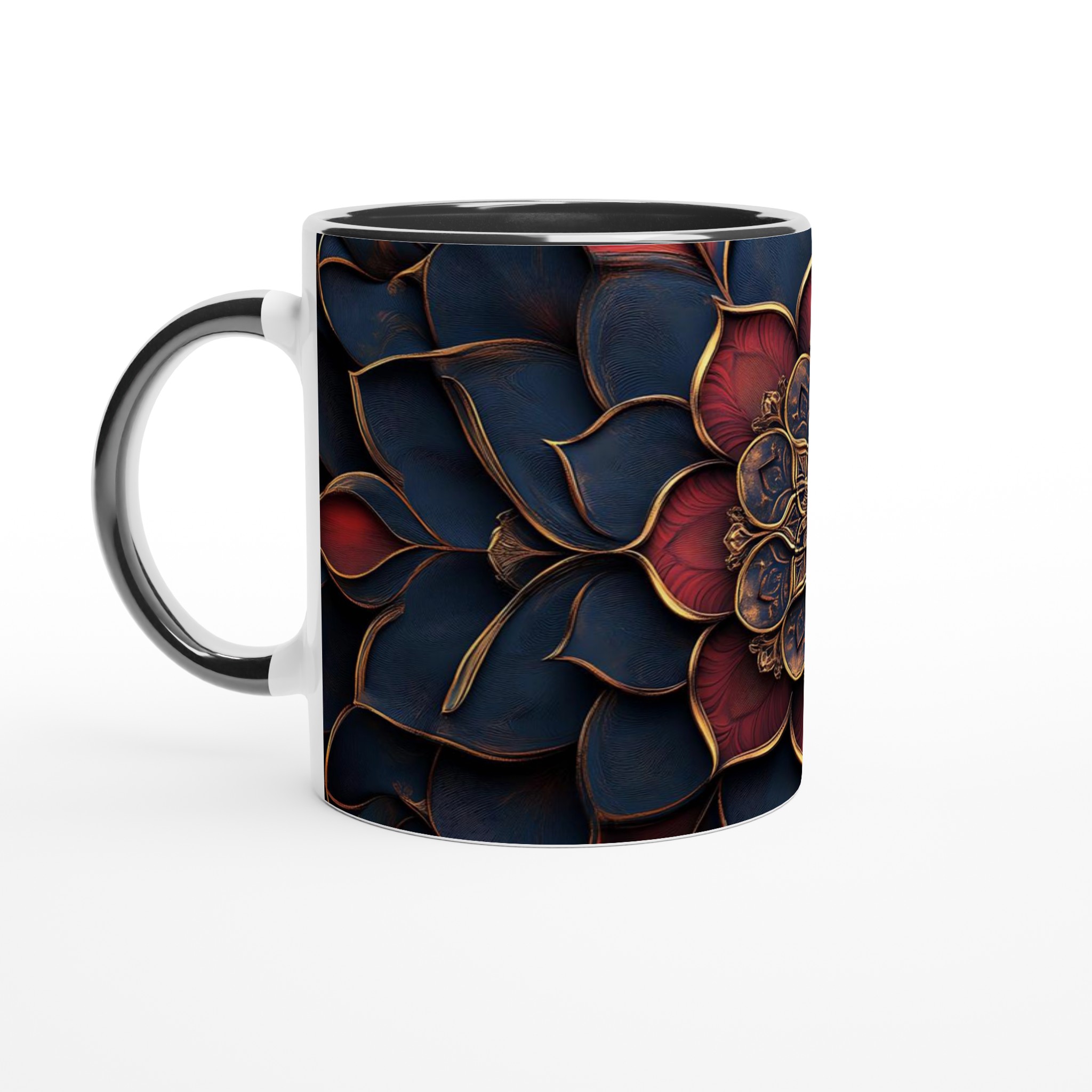 Mörk Lyxig Mandala Mugg – 11oz Keramikmugg med Intrikata Guld- och Röda Mönster 4 b82f7eb7-5a5c-45ab-953d-515fd0d3a246