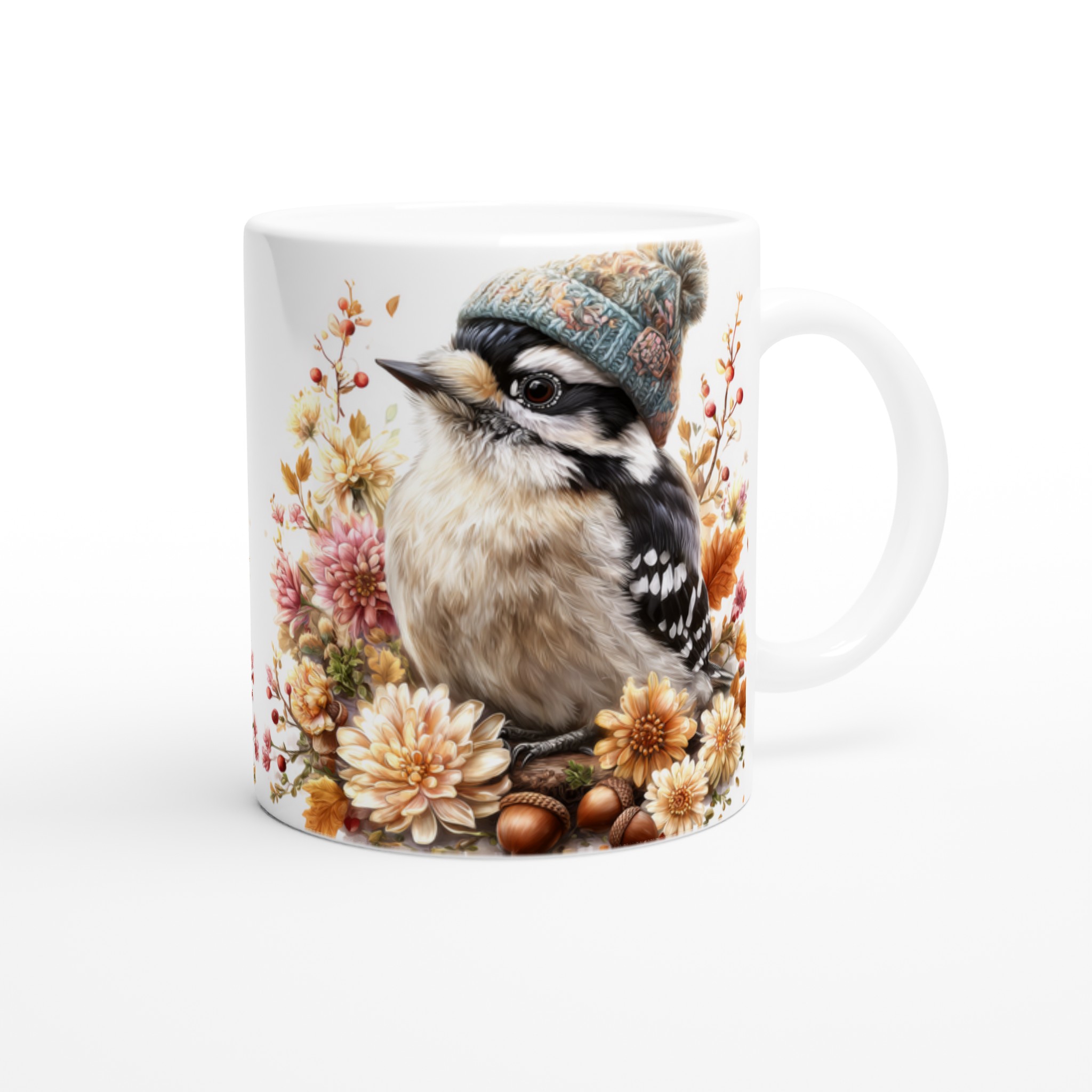 Vit 11oz keramisk mugg med charmigt fågelmotiv och varm höstpalett 9 b86c9778-f338-441d-9104-f39787399b52