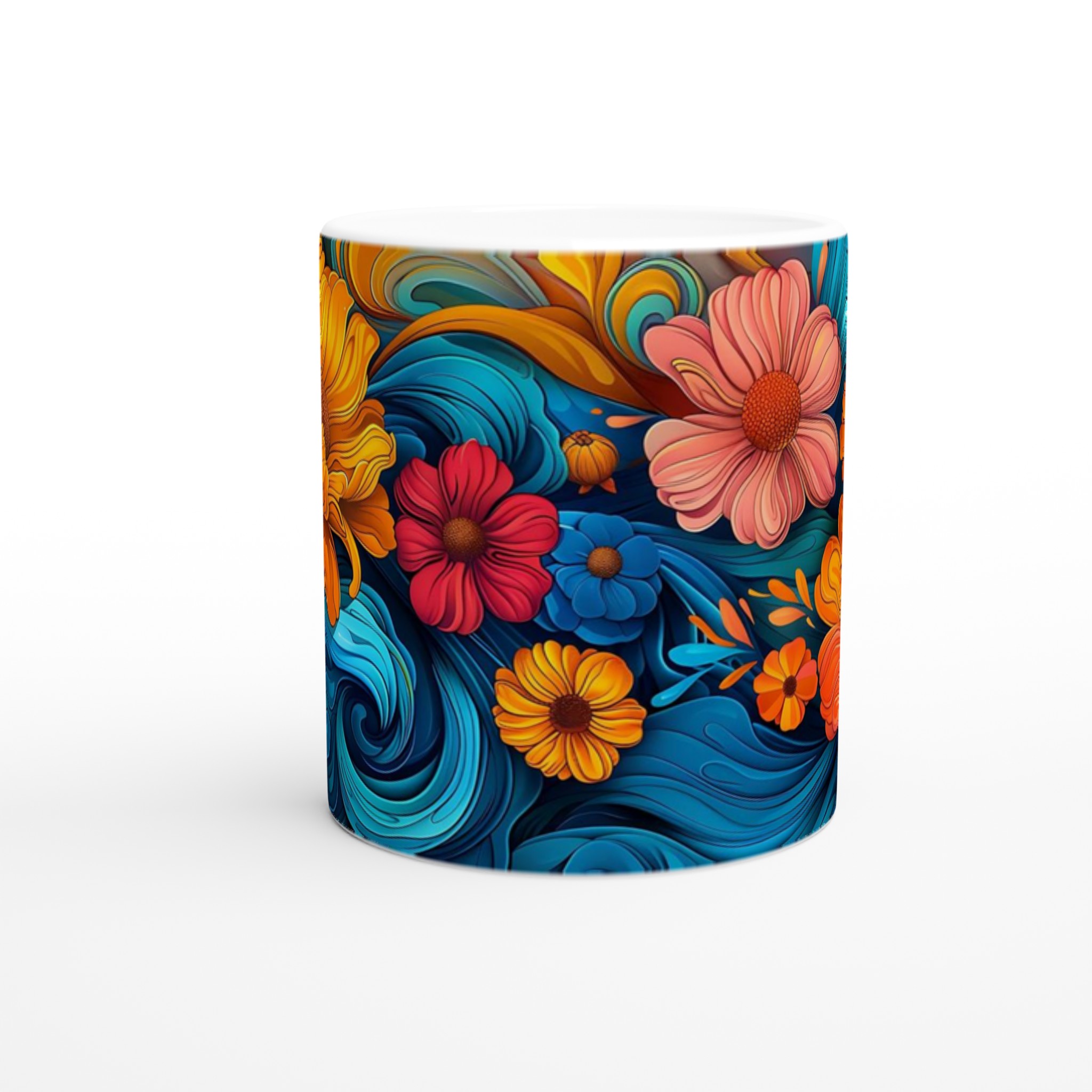 Färgglad Blommig Keramisk Mugg – 11 oz Vit Mugg för Livliga Dryckesstunder 9 b876f4b1-e056-47de-a89a-244b7a16c00b