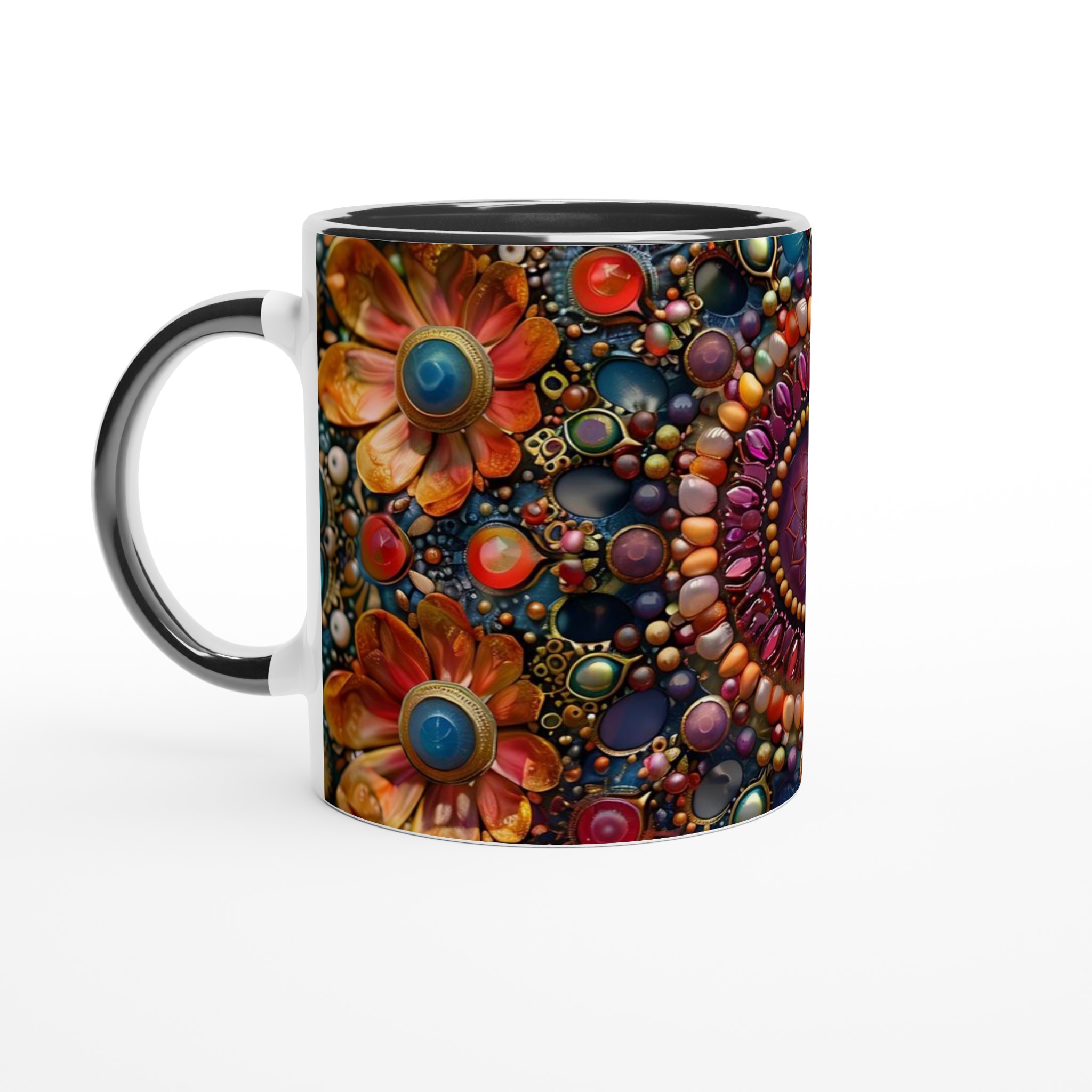 Bohemisk Blomstermandal Keramikmugg – Konstnärlig 11oz Kaffemugg med Färgglada Juveltoner 4 b8bc3293-6943-47d4-97fb-33a55b1f11f1