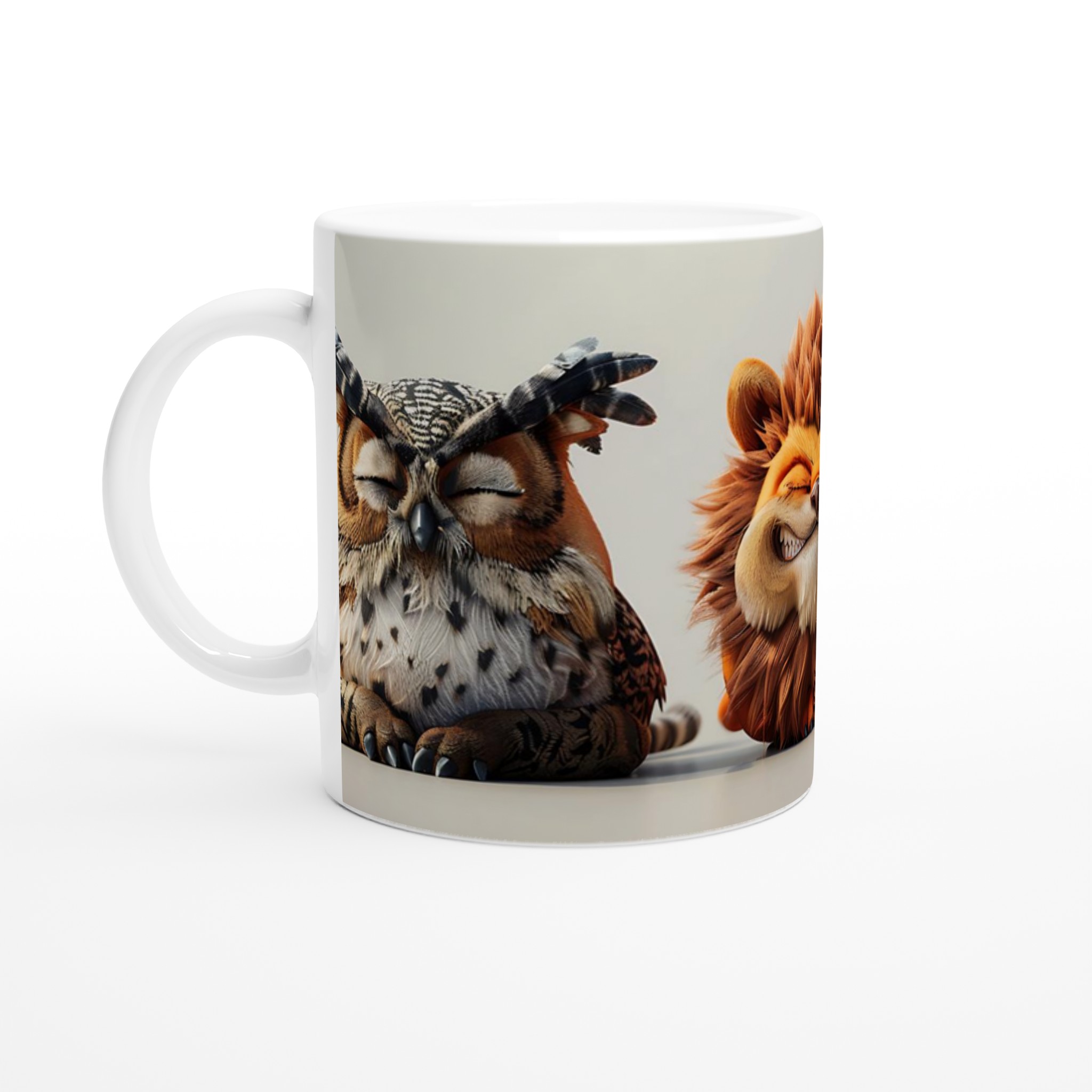 Humoristisk Djurmugg - Söta & Glada Vänner (Uggla, Lejon, Tiger) – 11oz Keramisk Mugg i Valfri Färg 1 b91dcaea-e0f1-4583-b664-104e03373285