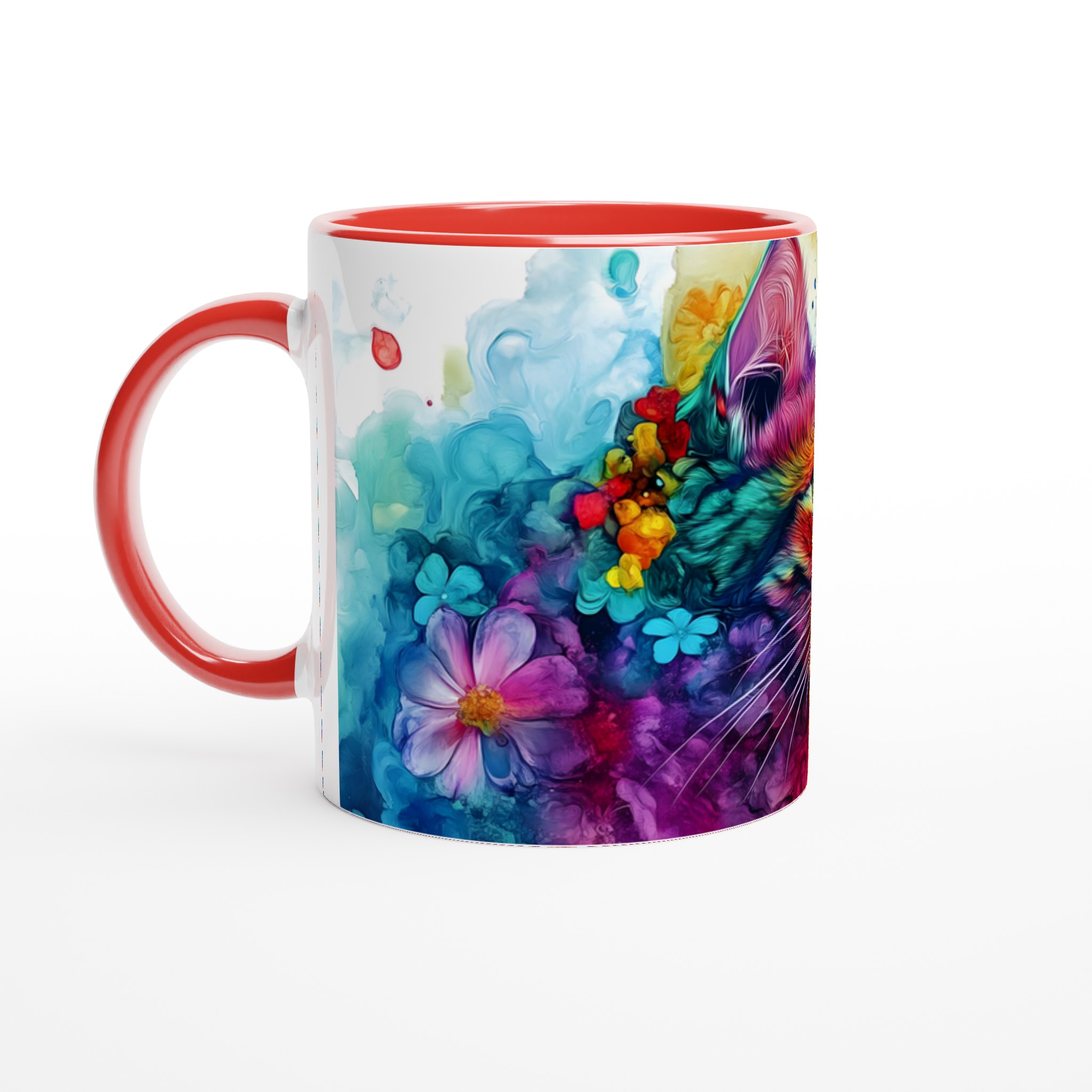 Mångfärgad Katten Mugg – 11 oz Keramikmugg med Psykedelisk Kattkonst, Välj Bland 7 Levande Färger 5 b9602346-035d-4eb0-88bf-7f20e29fa8fd