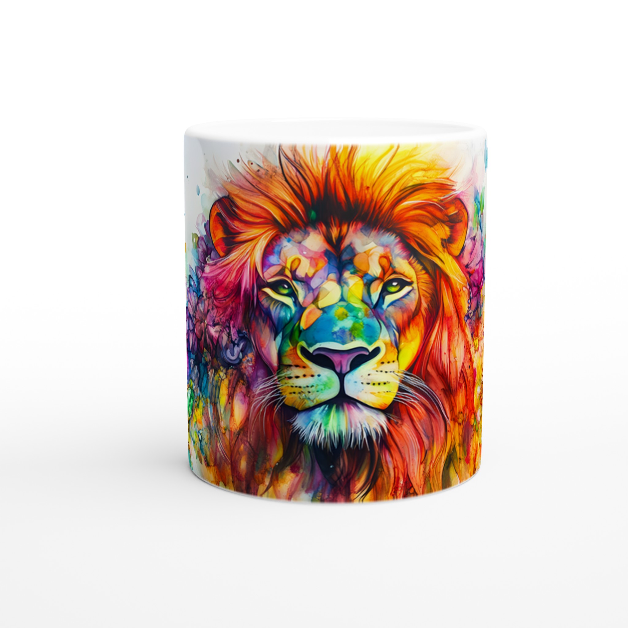 Färgglad Lejon Akvarell Mugg – Uttrycksfull 11oz Keramikmugg i Valfri Färg 8 b971507b-69b5-4db9-98d4-c3f6c5a8a7b6