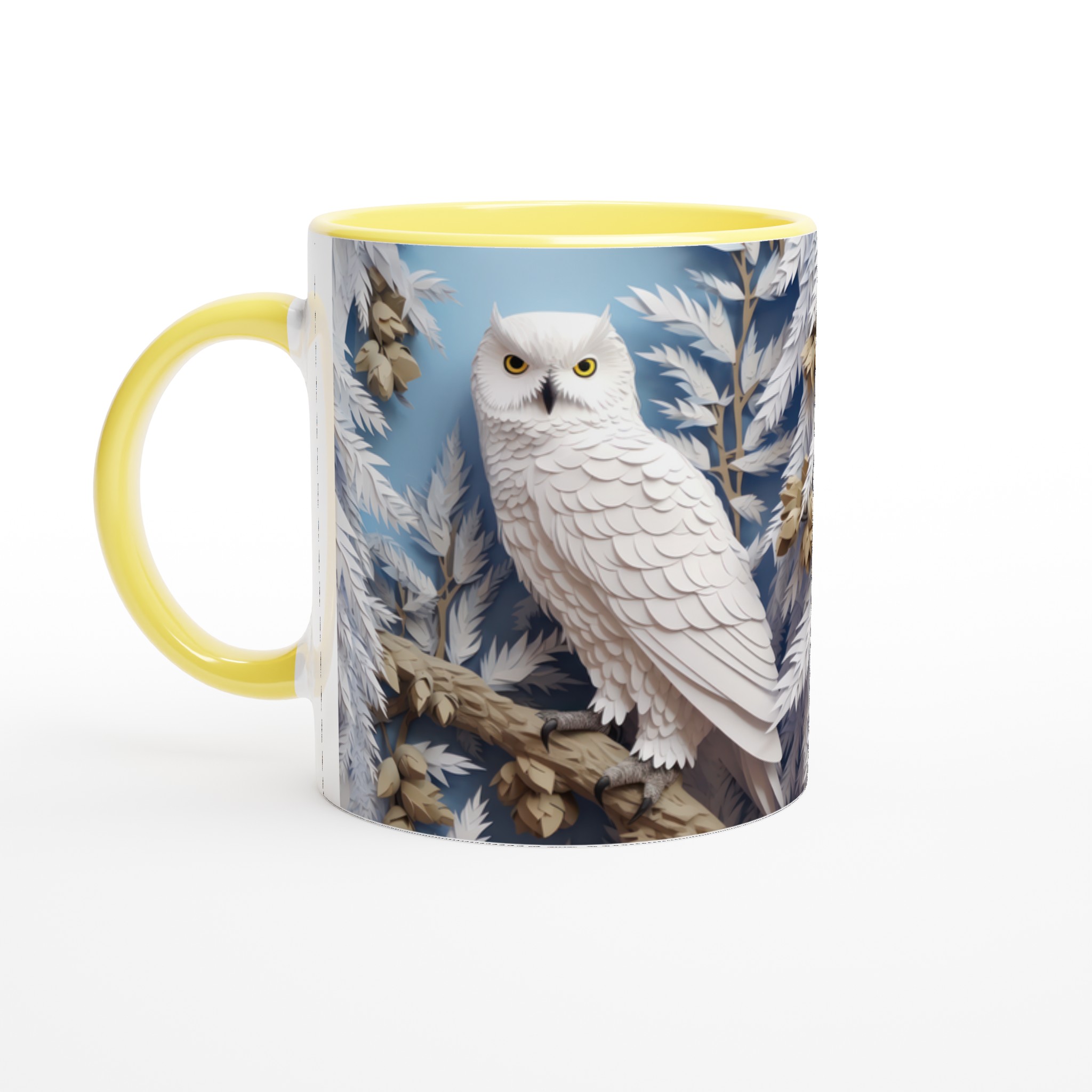 Vit 11oz keramisk mugg med elegant snövitt ugglemotiv – välj bland sju färgstarka keramfärger 3 b9dcdf9e-31d4-414f-b127-031688fa7b65