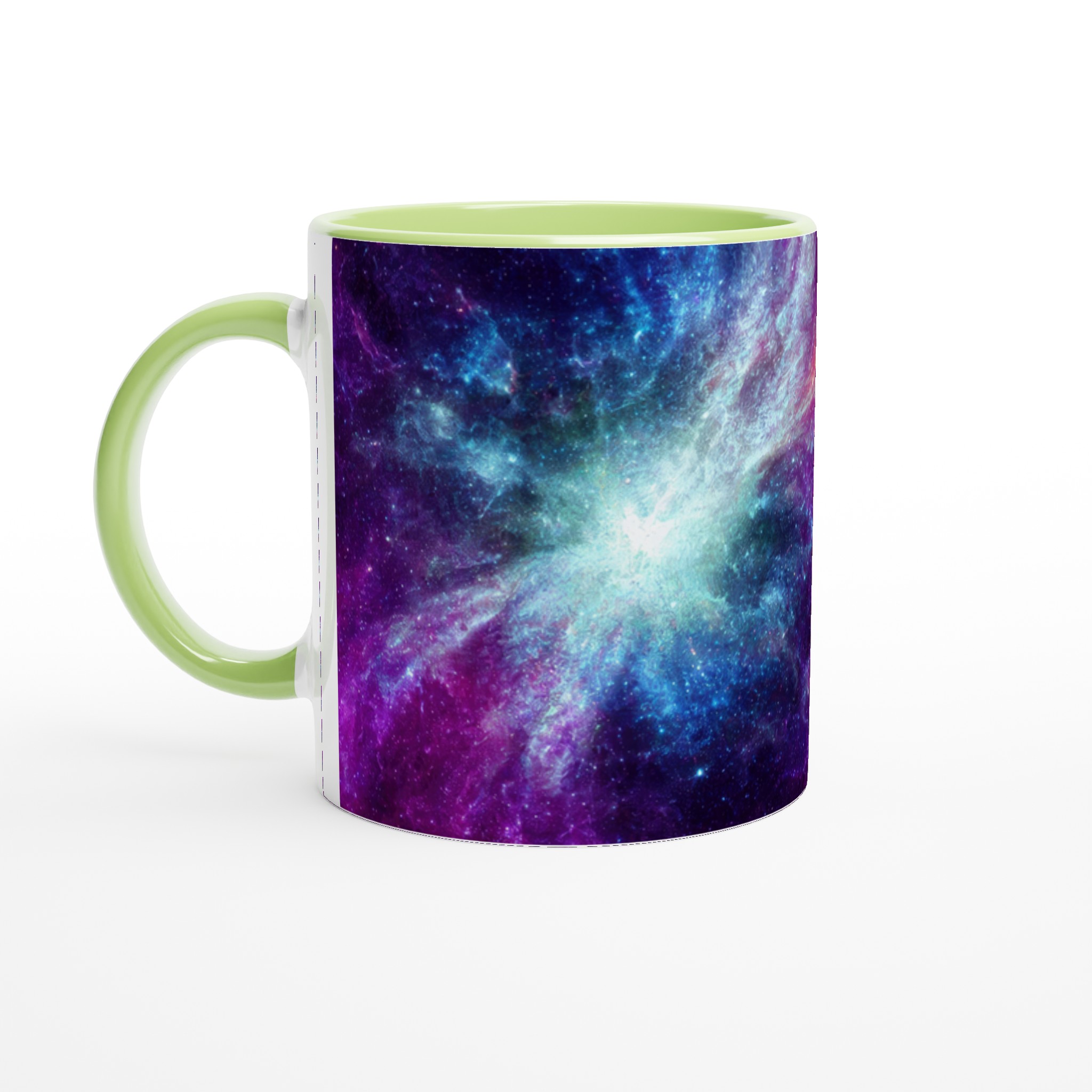 Vit 11oz keramisk mugg med galaxinspirerat motiv i flera fängslande färger 7 ba495198-3689-4395-87ee-87271d1cb99b