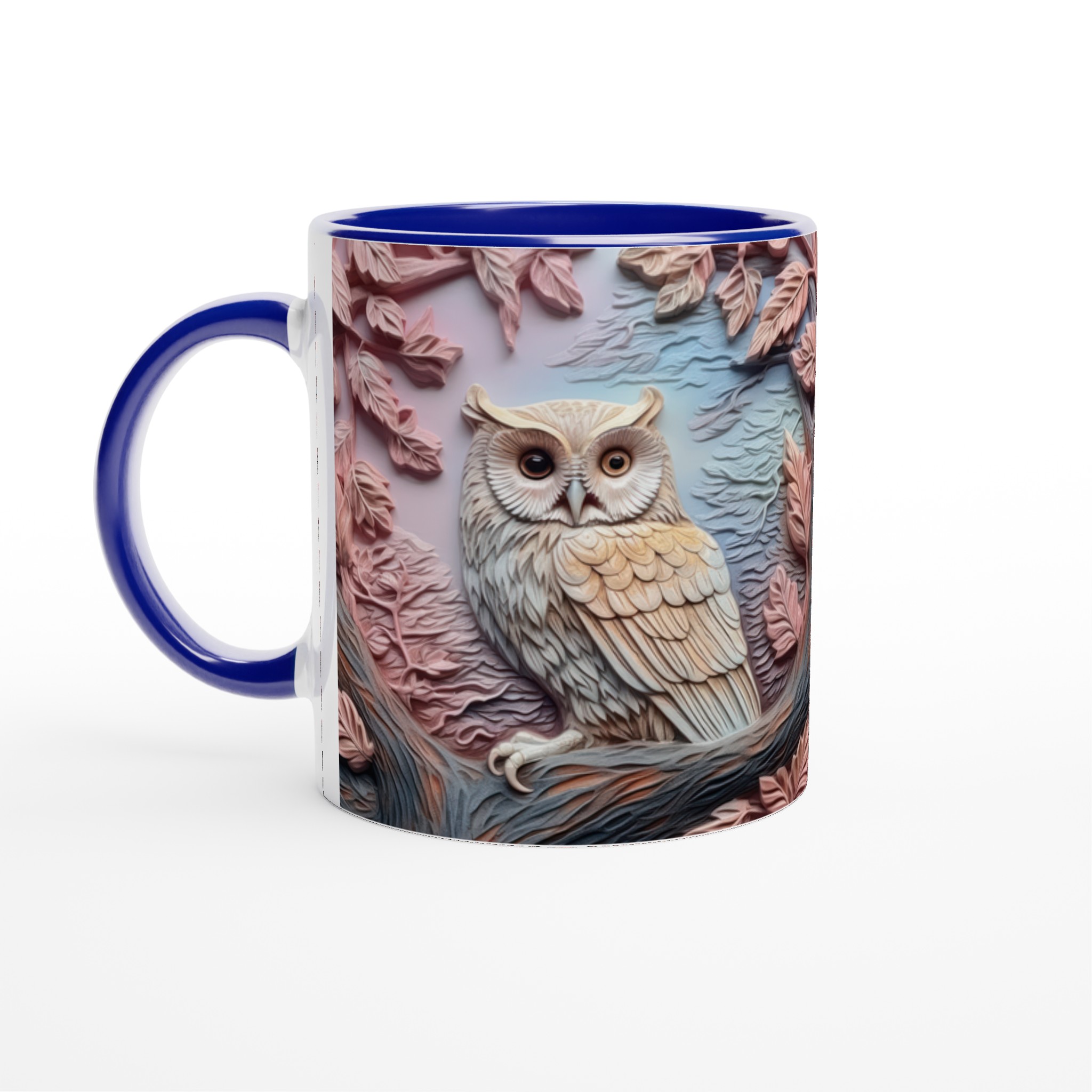 Vit 11oz keramisk mugg med elegant ugglemotiv i dämpade pastelltoner – välj din favoritfärg 2 ba5e97c2-7202-43e8-bd6c-5ea90c9bad42