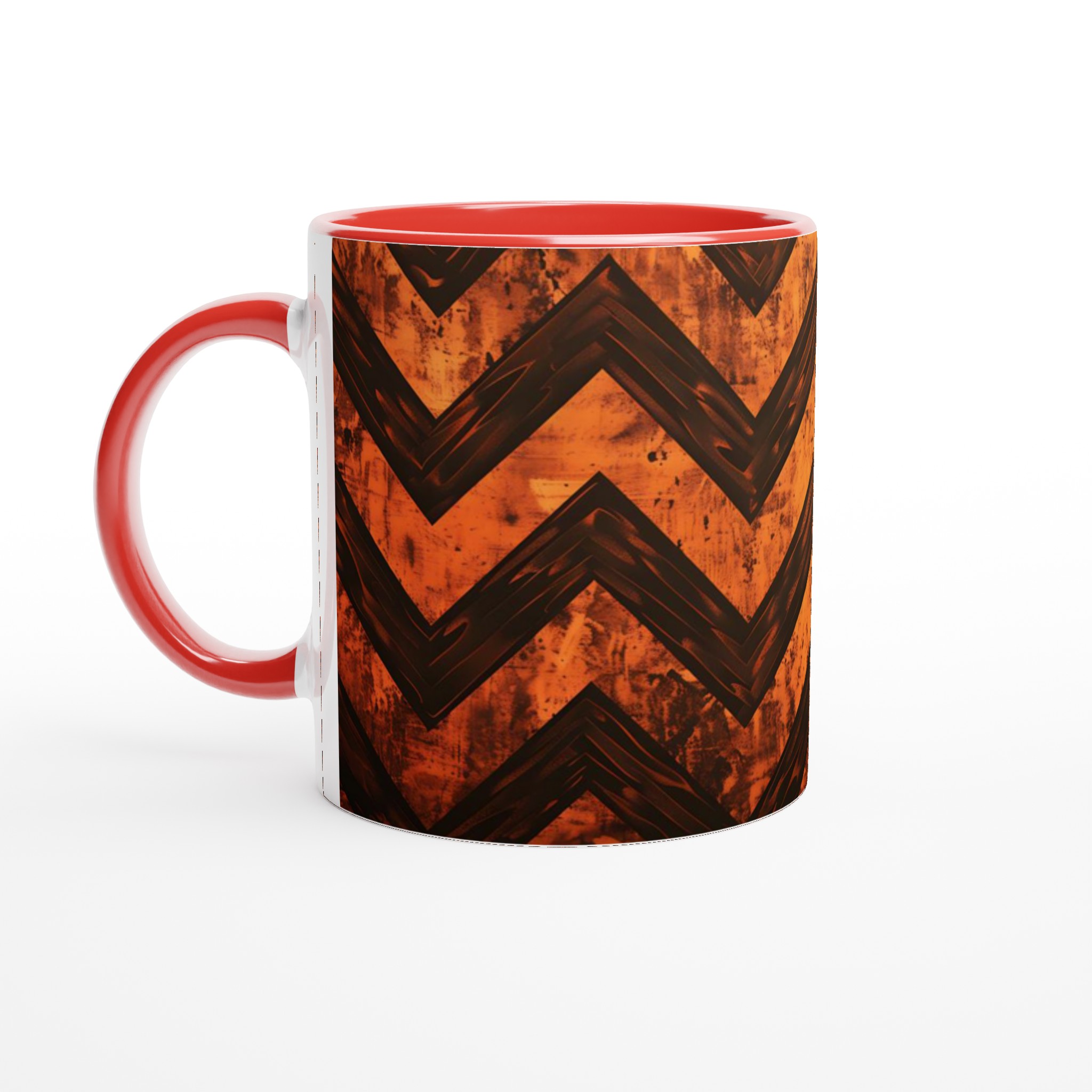 Vit 11oz keramisk mugg med djärvt orange och svart zigzagmönster – välj mellan sju levande färger 5 ba62ad1b-ebfe-4432-9cc0-1d6915187616