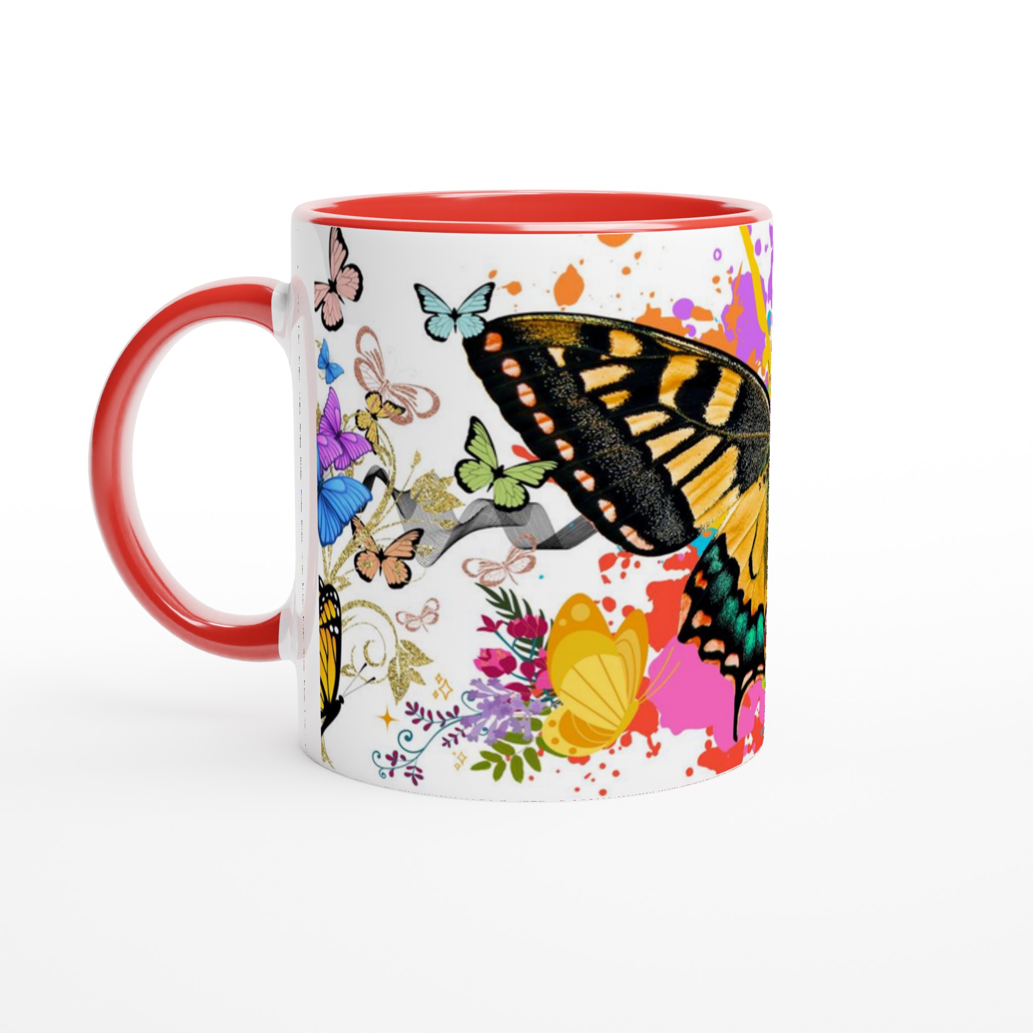 Vit 11oz Keramisk Mugg med Färgsprakande Fjärilsmotiv – Välj Bland Sju Livfulla Färger 5 ba93191c-0463-442e-a65e-8af061545427