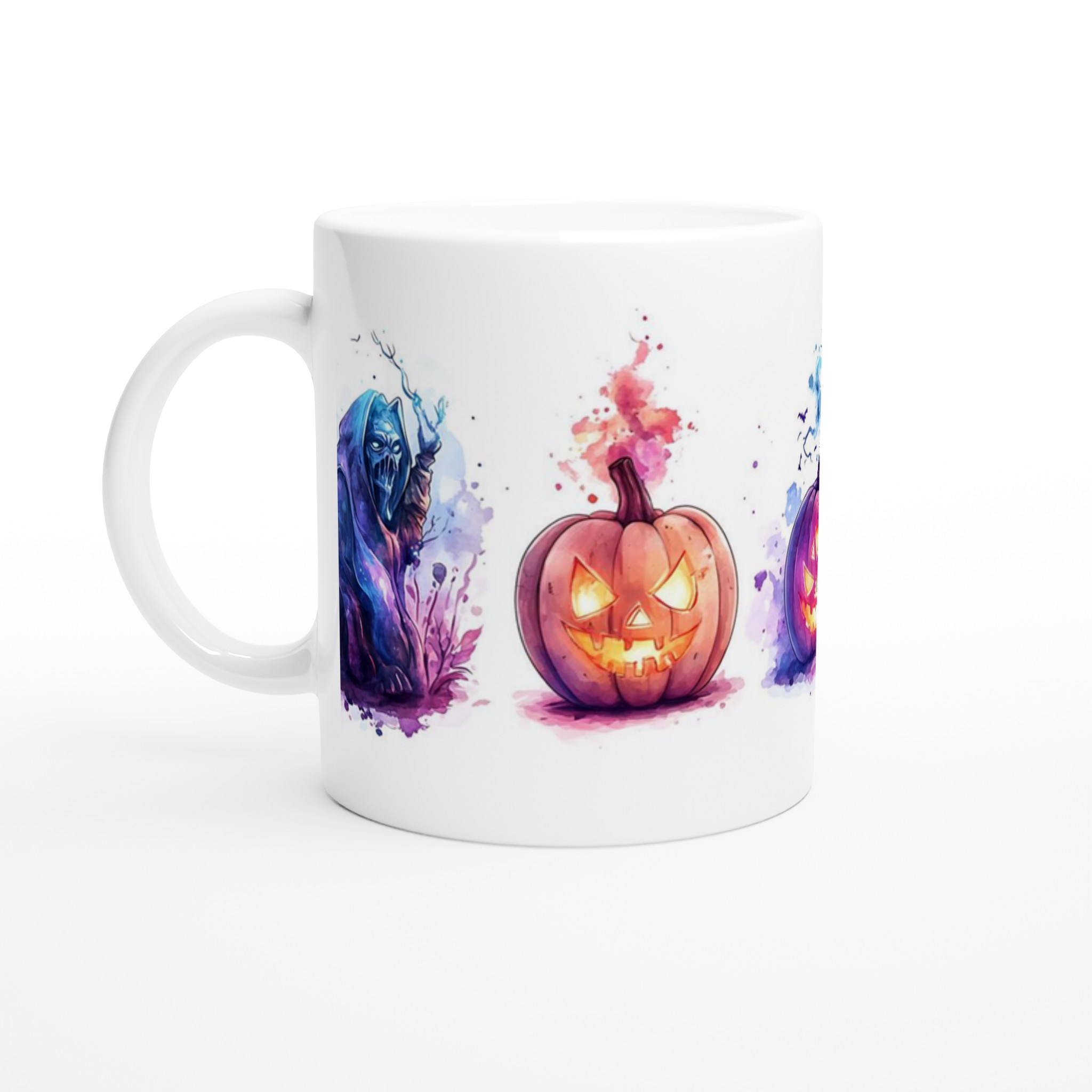 Vit 11oz keramisk mugg med Halloween-inspirerade mystiska motiv i flera färger 1 ba9368f9-e802-4198-9a25-6bb24070bf68