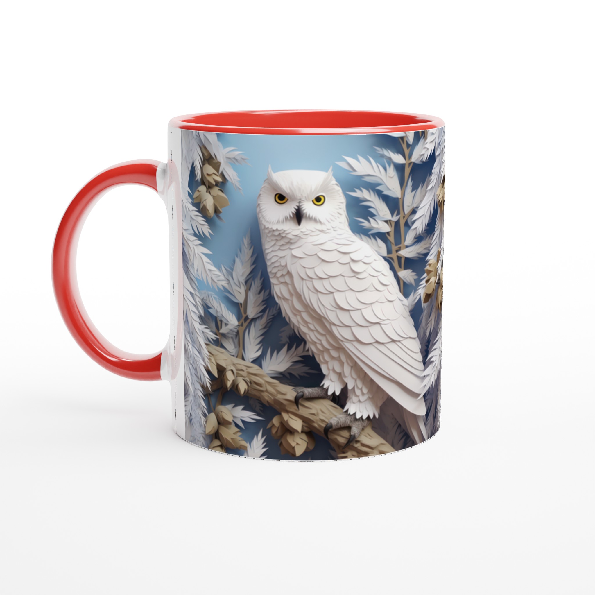 Vit 11oz keramisk mugg med elegant snövitt ugglemotiv – välj bland sju färgstarka keramfärger 5 ba9a5373-9b4b-4d13-ba28-fec09fa25729