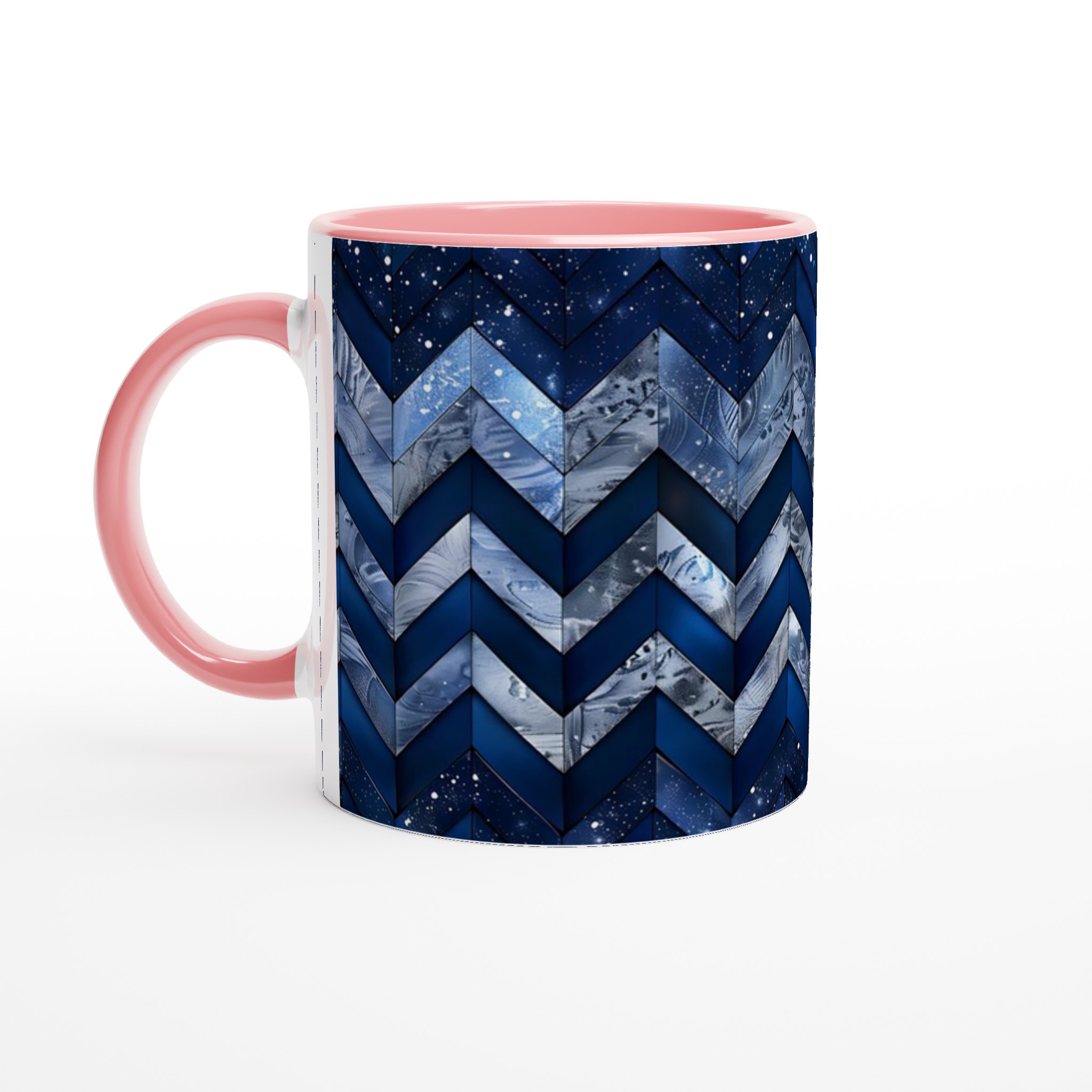 Vit 11oz keramisk mugg med djupblå natthimmel & mönster – välj din favoritfärg 6 babfb33e-7228-4221-887d-653c142c6ede