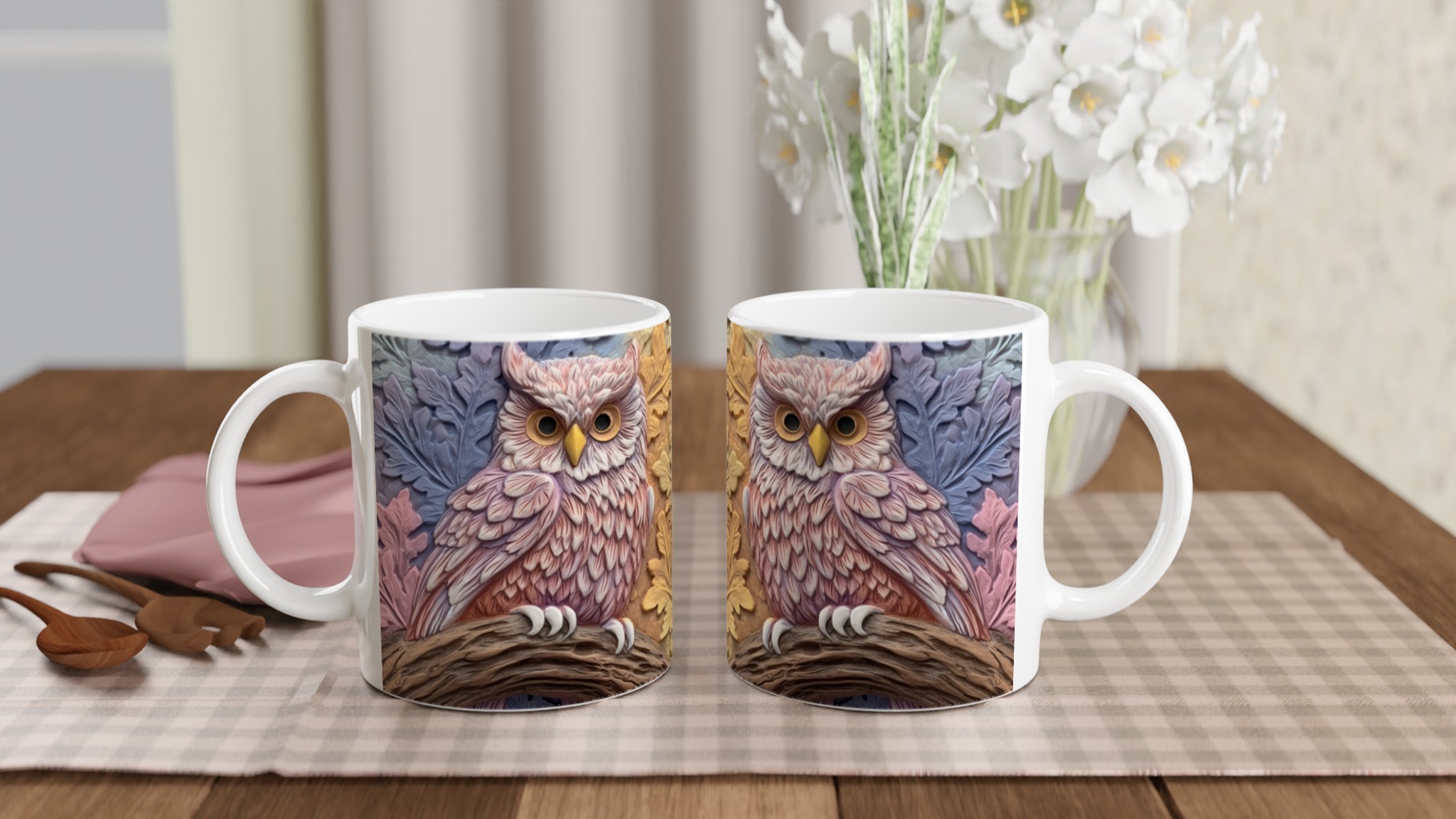 Elegant Keramisk Mugg med Ugglemotiv i Dova Pasteller – Välj Din Färg 10 bac6d17b-d36f-4920-9c35-0d607d614419
