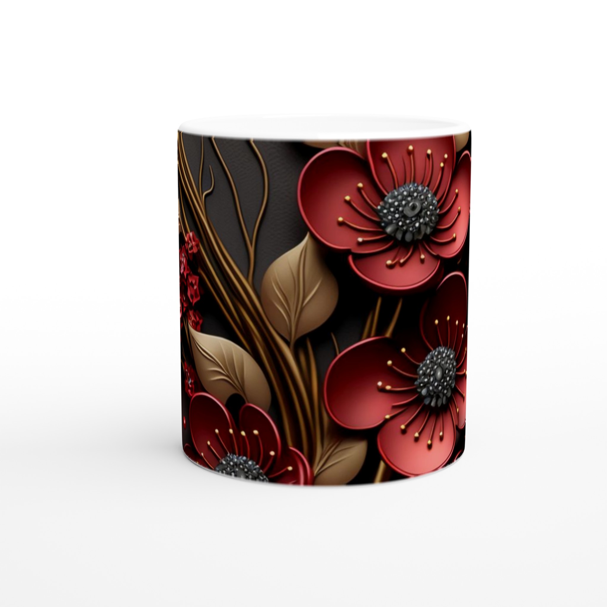 Vit 11oz keramisk mugg med elegant röd och guld blommönster – välj bland sju stilfulla färger 8 badec07a-60f8-480c-93aa-950b9690f753