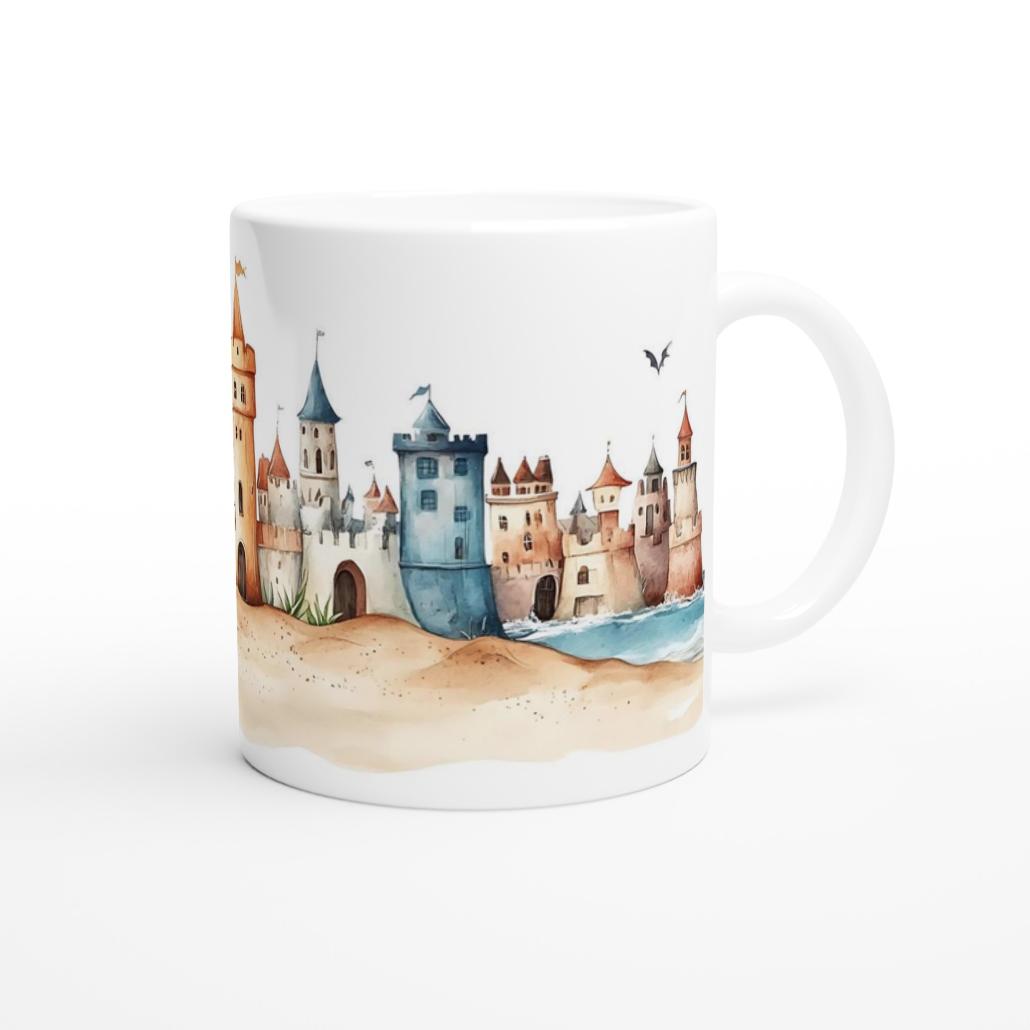 Fantasy Sand Castle Keramisk Mugg – Drömlikt Akvarelltryck med Slott och Drakar, Perfekt för Äventyrslystna 9 bae9ed5f-d7a6-4e79-abbb-e75026f8c3e0