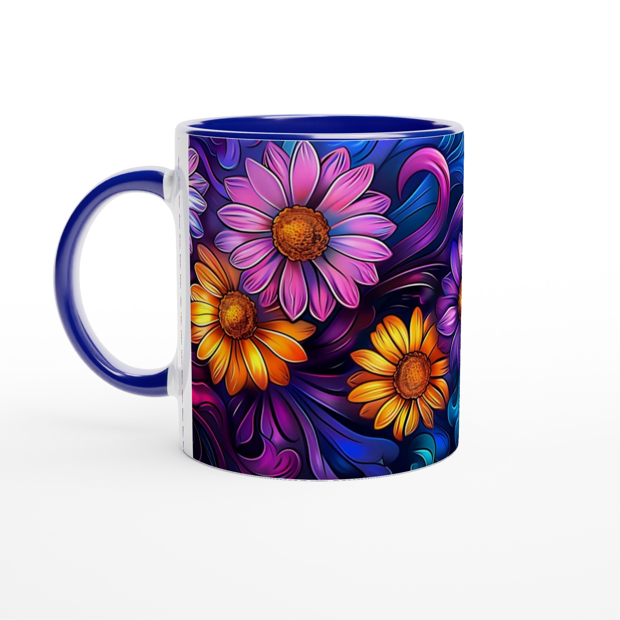 Färgexplosion Blommig Keramikmugg - 11oz Vit Kopp med Vibrerande Blommönster & Flytande Detaljer 2 bb02f991-1393-4777-a7ff-92297c58d679