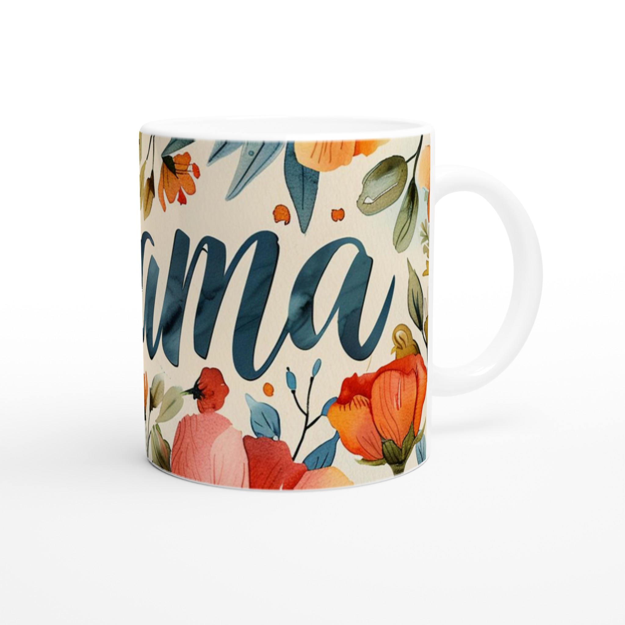 Vit 11oz keramisk mugg med elegant blomsterdesign och personlig touch i sju färgstarka nyanser 9 bb4dbcad-1f49-42e7-bb7d-790948136cd4