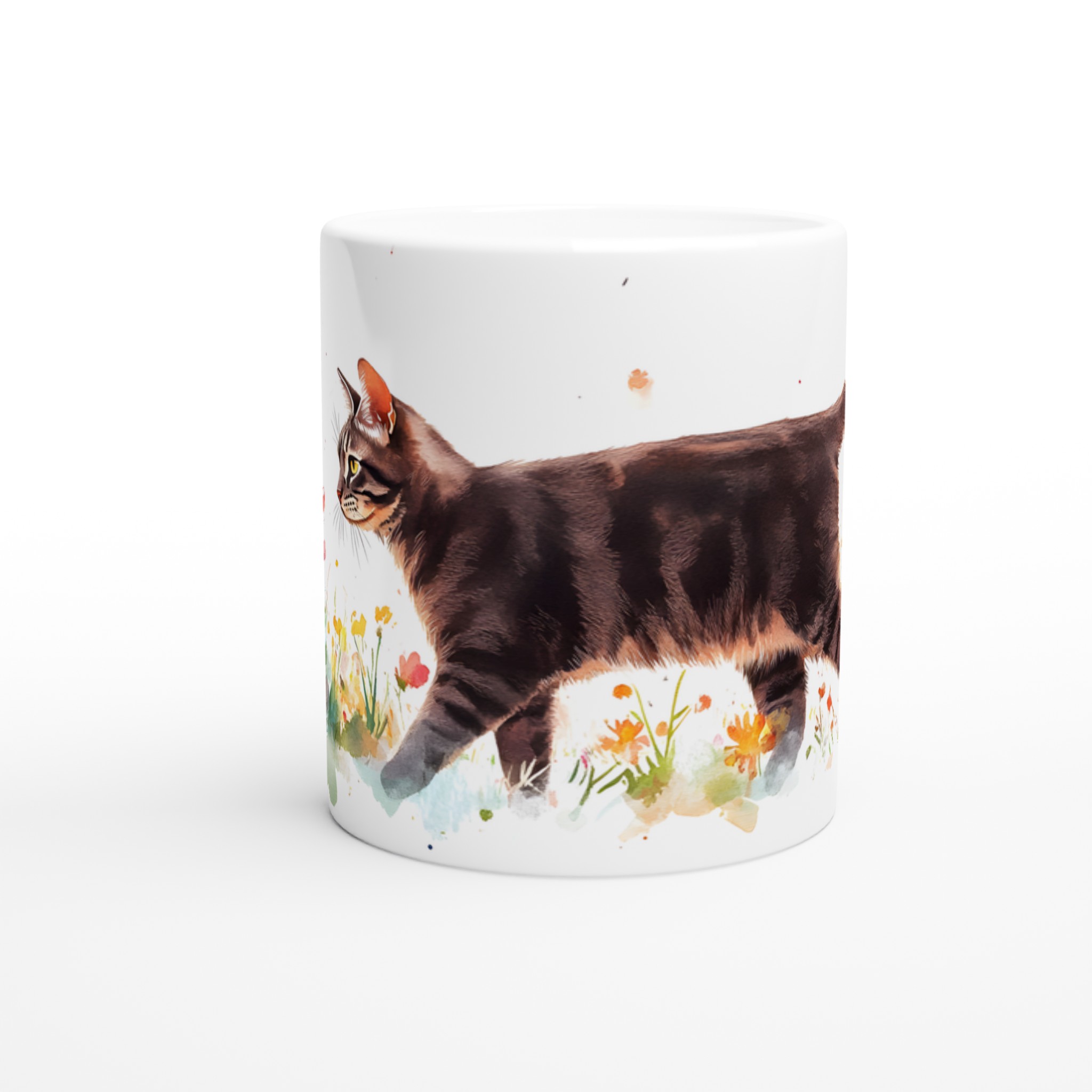 Katt bland Vårblommor - Konstnärlig Keramisk Mugg i 7 Färger | 11oz Högkvalitativ Kaffemugg 8 bb7f49a7-d71d-4730-a645-1a540046bcd5