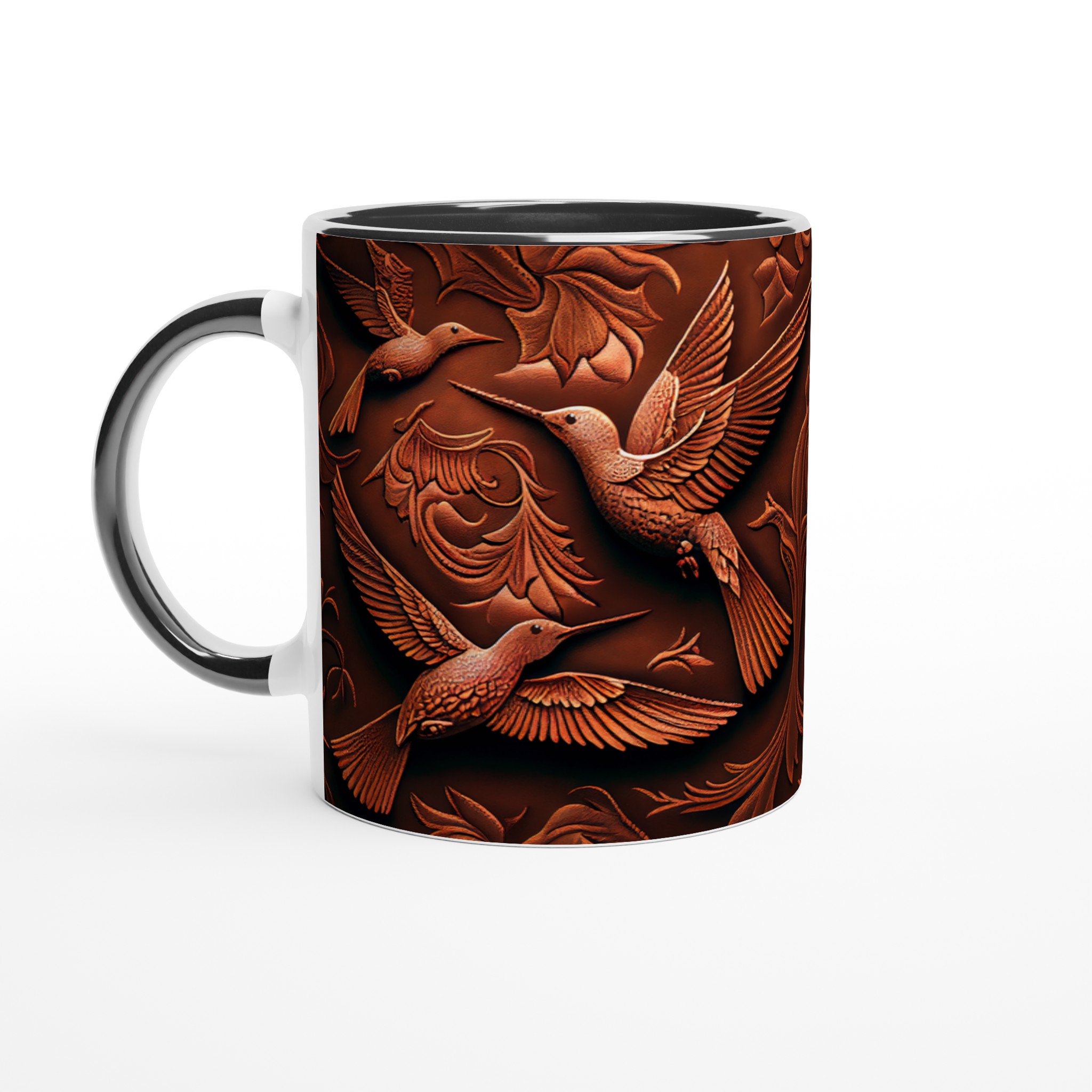 Elegant Ceramic Mug with Intricate Copper-Toned Hummingbird Relief – 11oz in Your Choice of Seven Vibrant Colors 4 bb8731b6-965d-4037-9635-8457c4673936