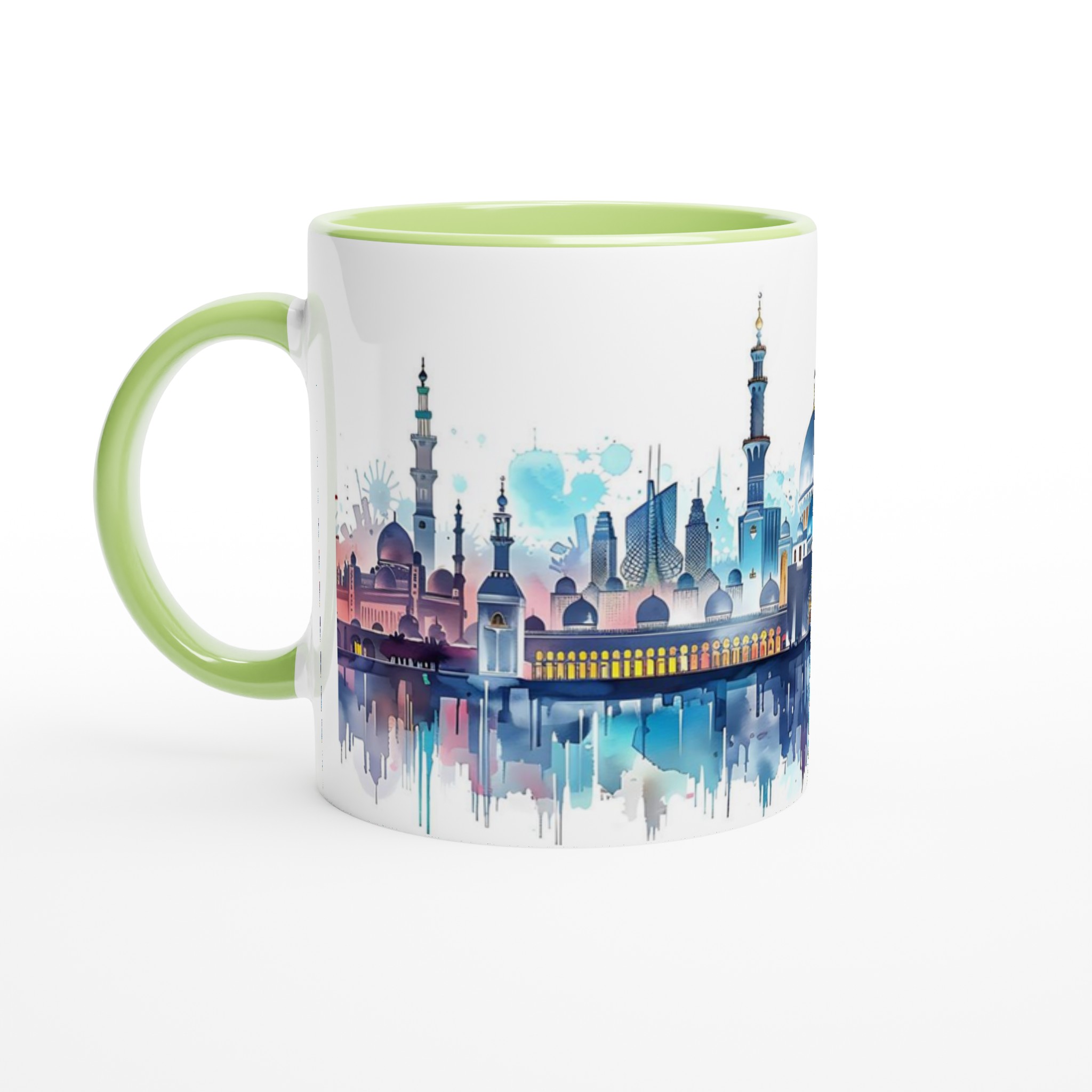 Abstrakt Ökenstads-Mugg – Akvarell Skyline med Levande Reflektioner, Välj Din Favoritfärg! 7 bb9b132e-fd96-4b97-bc7d-62810d3ae3b0