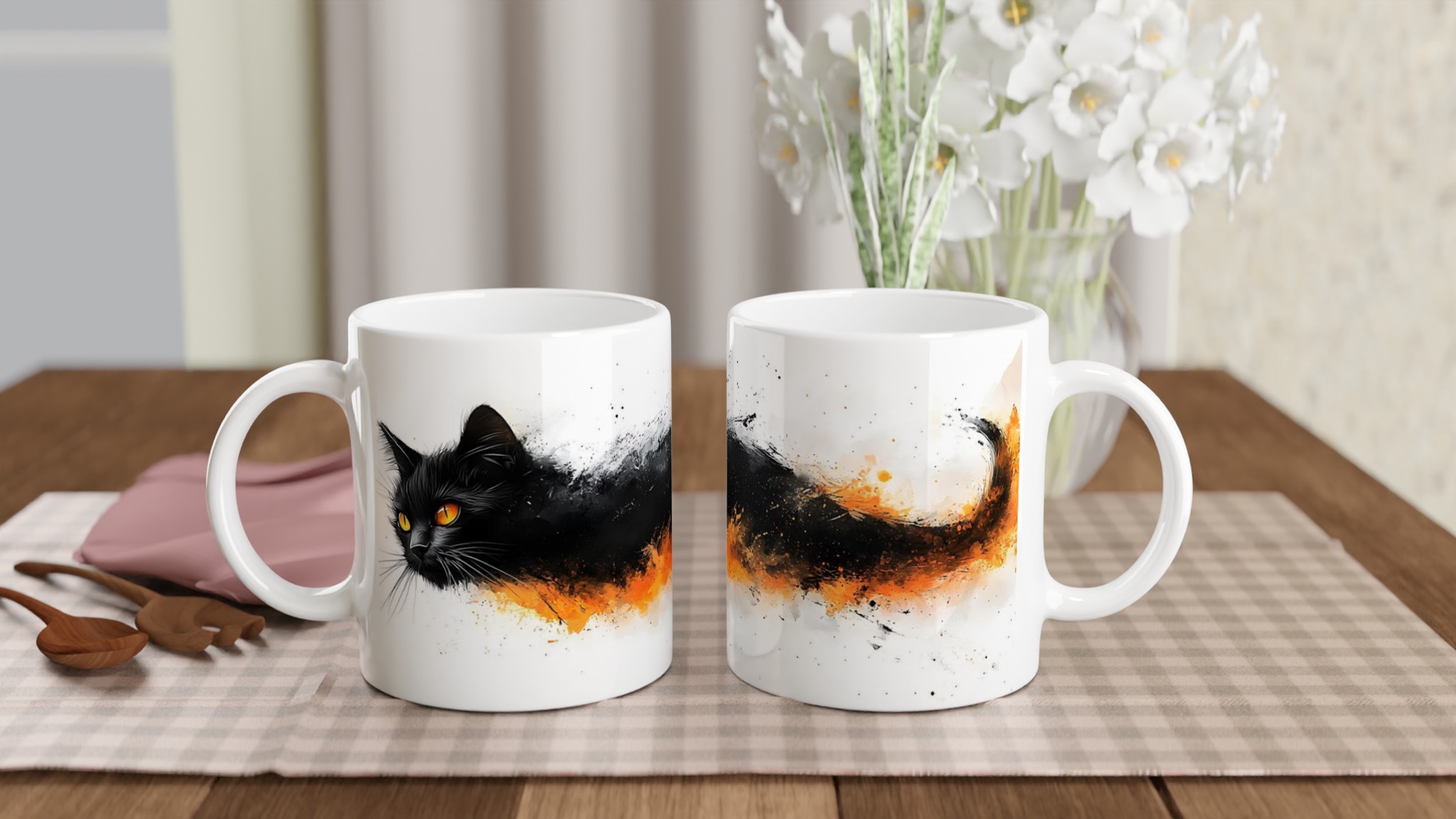 Mystisk Svart Katt Keramisk Mugg - Eldiga Ögon, Konstnärlig Design i Ditt Val av Färg 10 bbc5023c-cd85-407e-9f3a-4c29b7070049